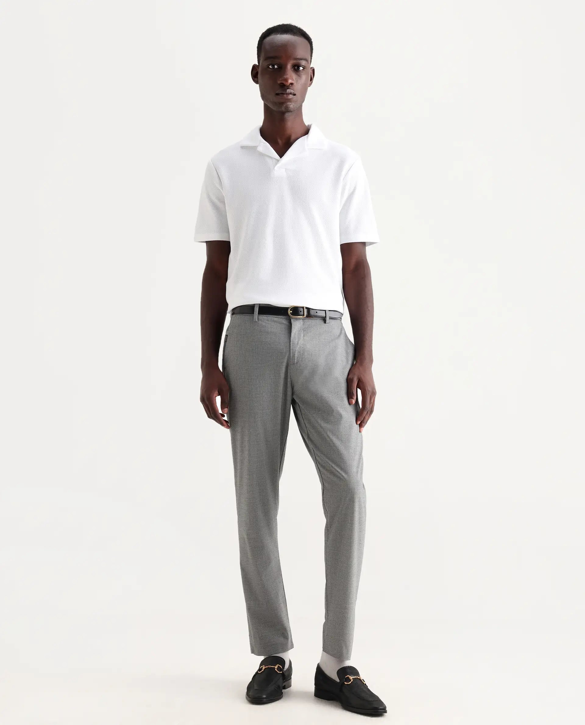 Rare Rabbit Men's Flen White Cotton Plain Regular Fit Half Sleeve Polo