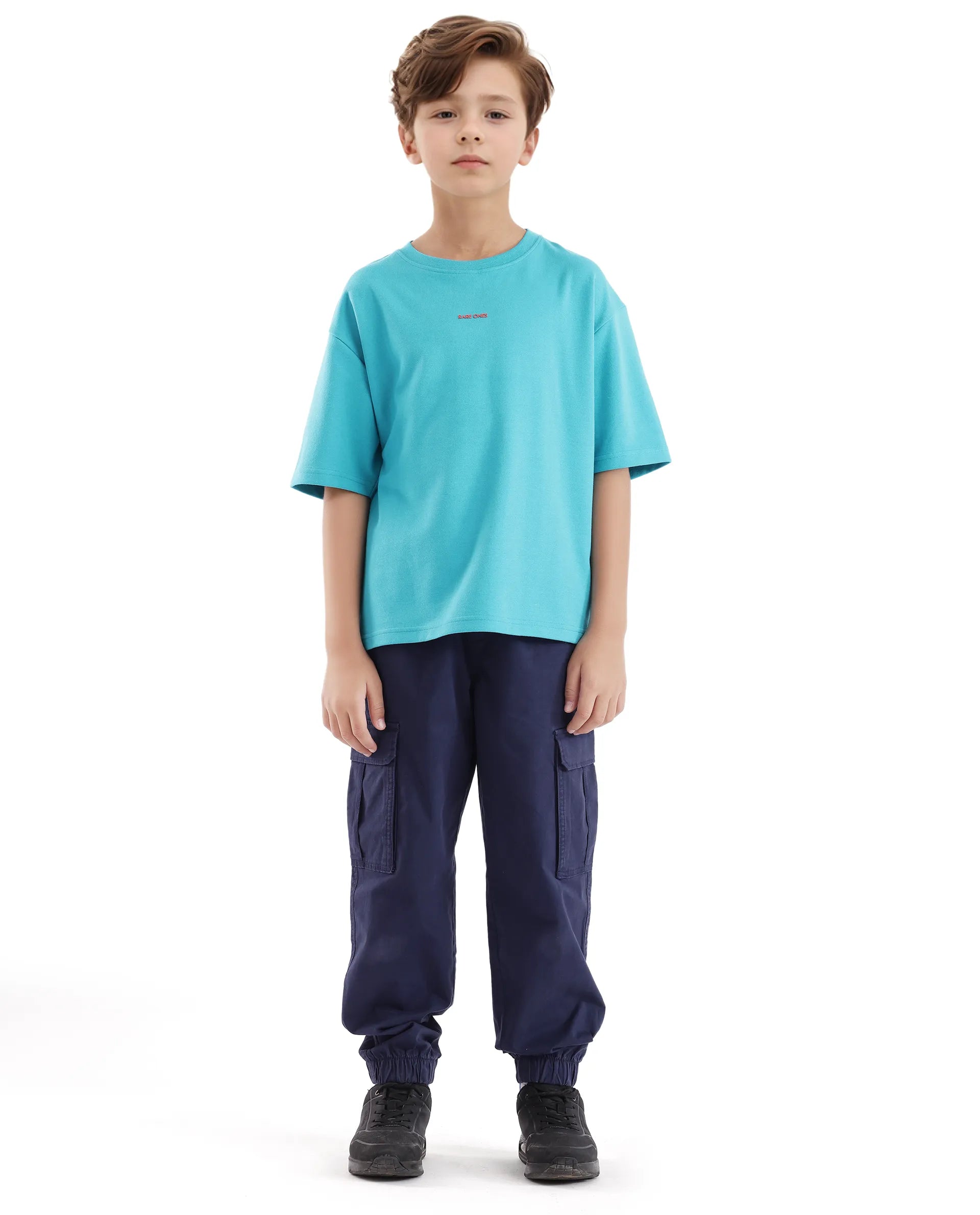 Rare Ones Kids Fleu Turq Cotton Poly Short Sleeve Crew Neck Cmyk Print Boxy T-Shirt