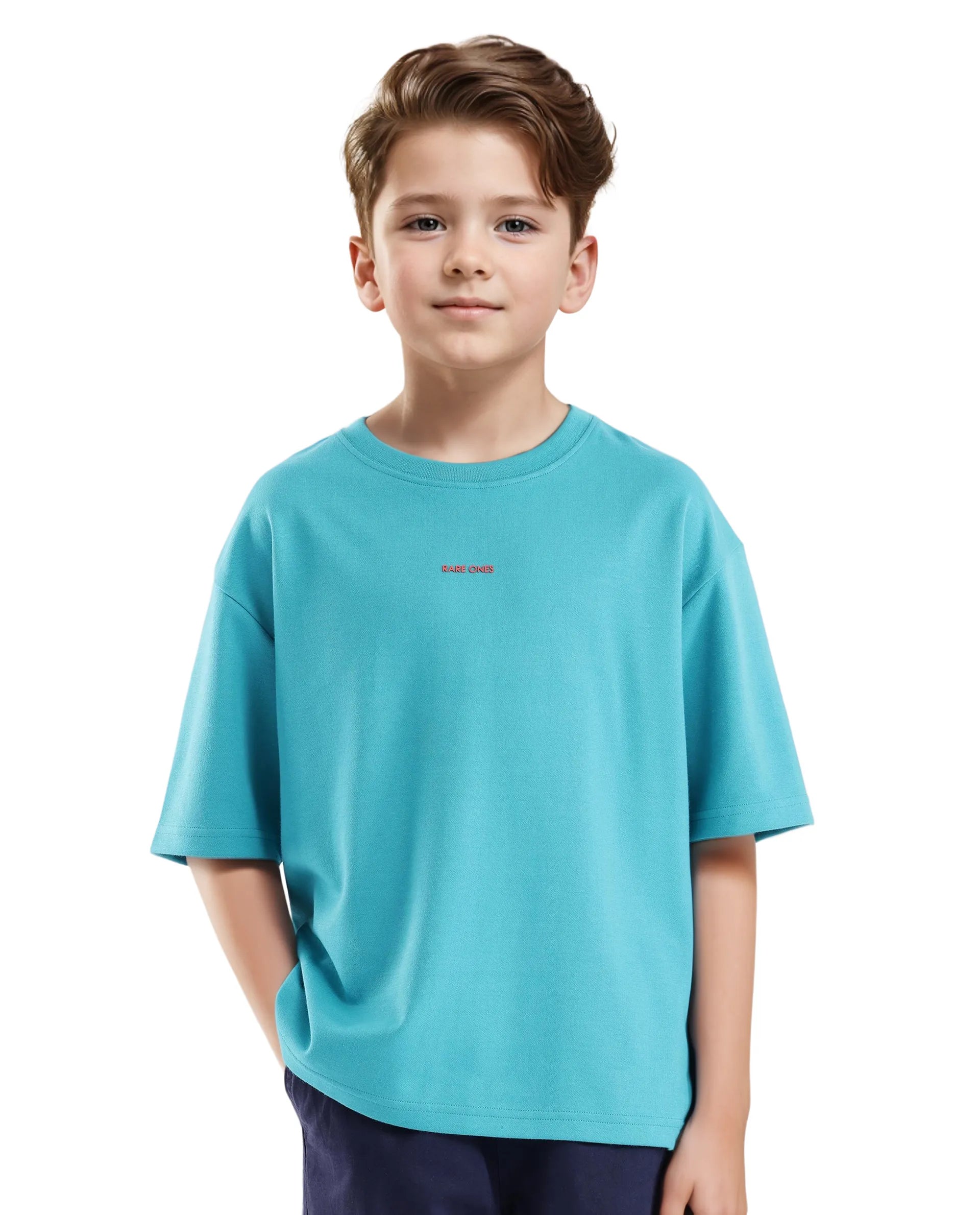 Rare Ones Kids Fleu Turq Cotton Poly Short Sleeve Crew Neck Cmyk Print Boxy T-Shirt