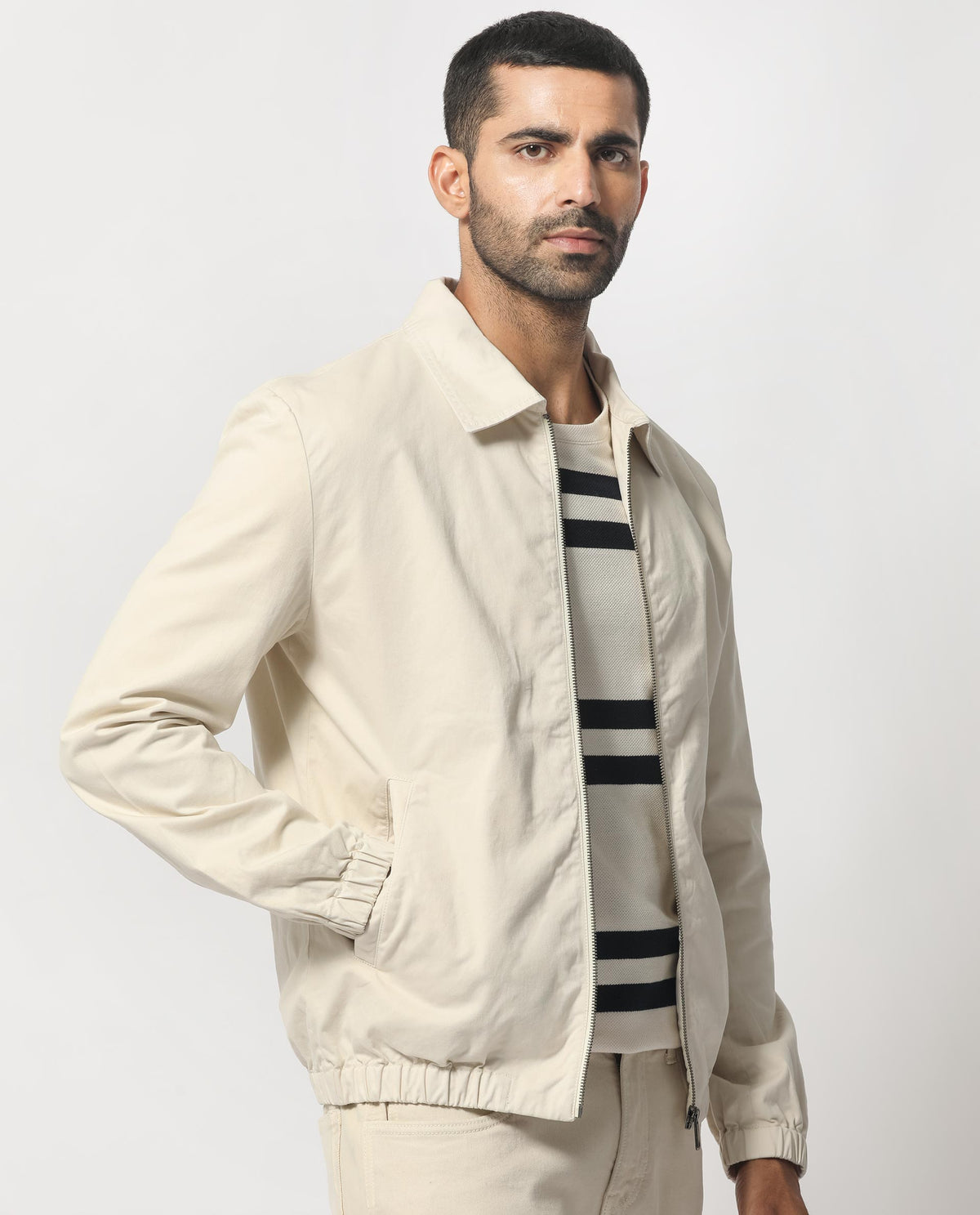 Rare Rabbit Men's Flinsten Beige Plain Regular Collar Twill Jacket