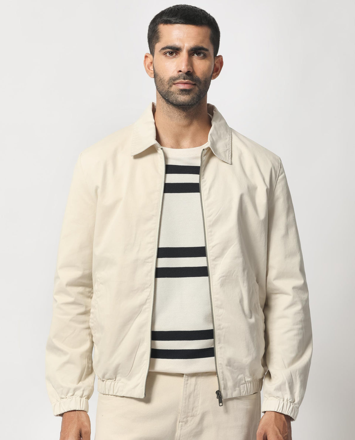 Rare Rabbit Men's Flinsten Beige Plain Regular Collar Twill Jacket