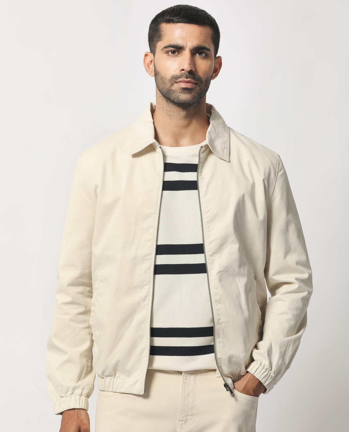 Rare Rabbit Men's Flinsten Beige Plain Regular Collar Twill Jacket