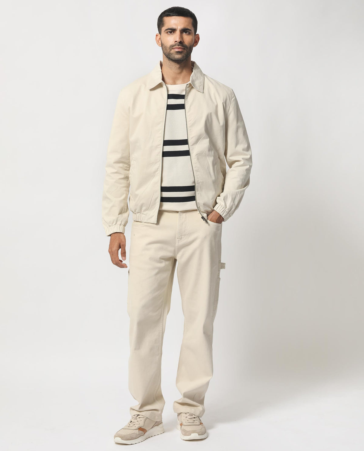 Rare Rabbit Men's Flinsten Beige Plain Regular Collar Twill Jacket