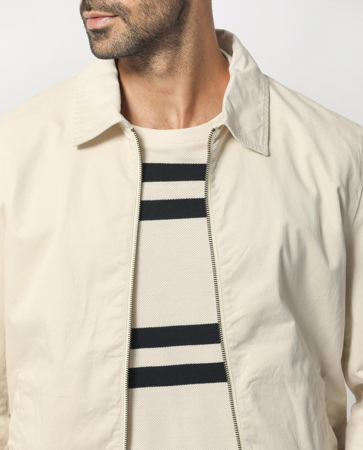 Rare Rabbit Men's Flinsten Beige Plain Regular Collar Twill Jacket