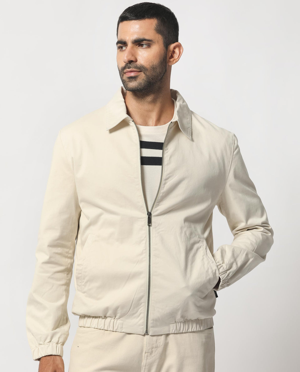 Rare Rabbit Men's Flinsten Beige Plain Regular Collar Twill Jacket