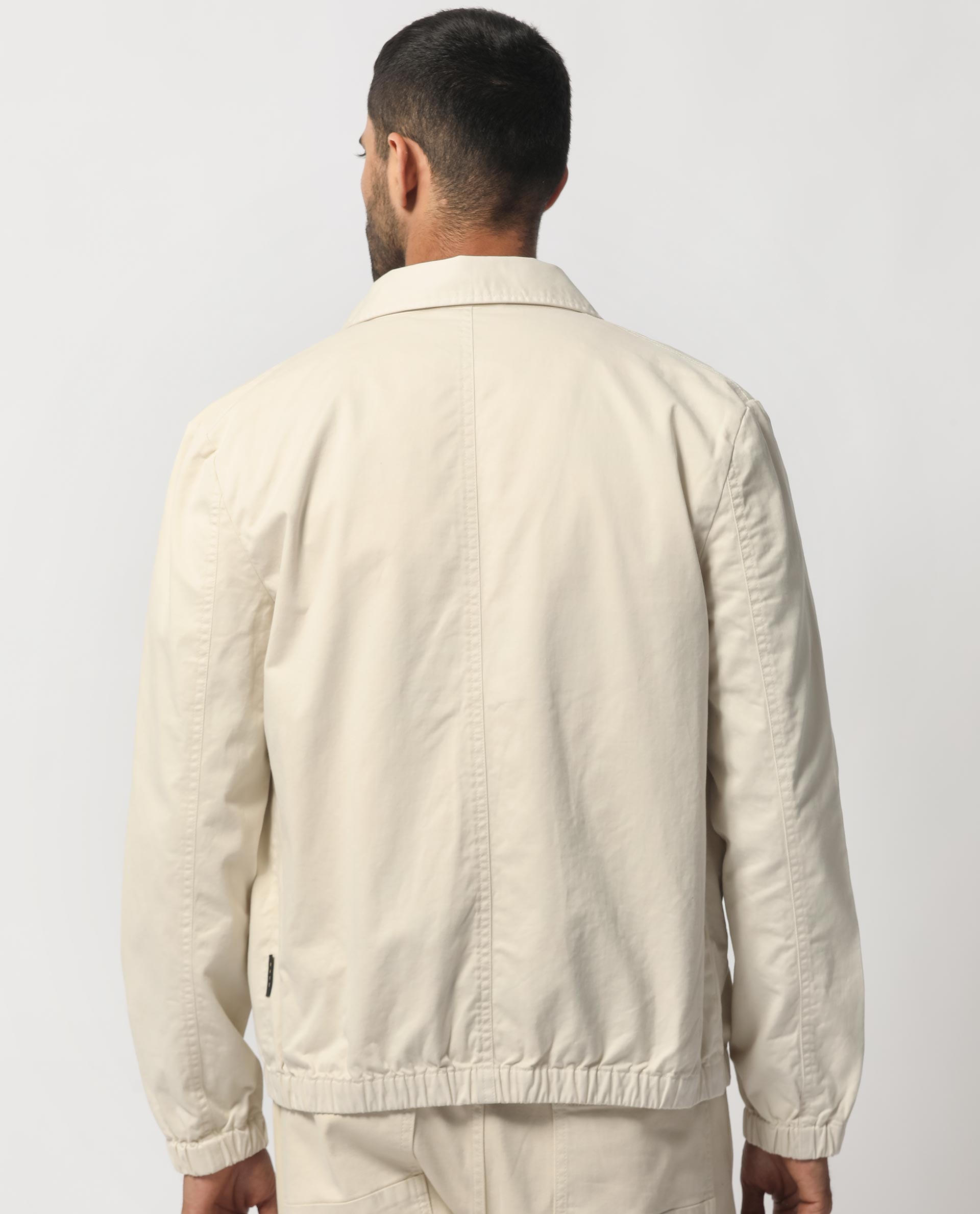 Rare Rabbit Men's Flinsten Beige Plain Regular Collar Twill Jacket