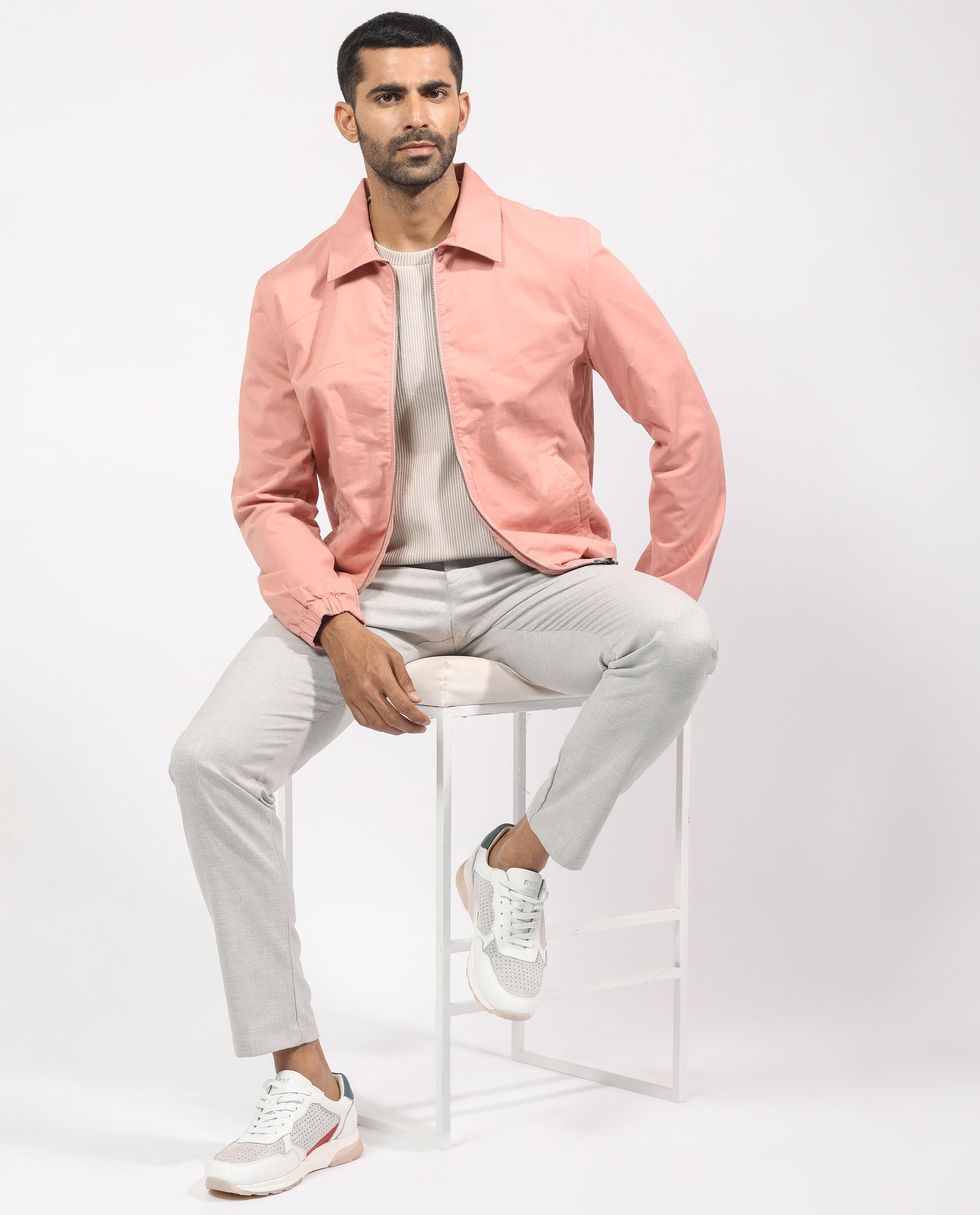 Rare Rabbit Men's Flinsten Dusky Pink Plain Broad Collar Twill Jacket