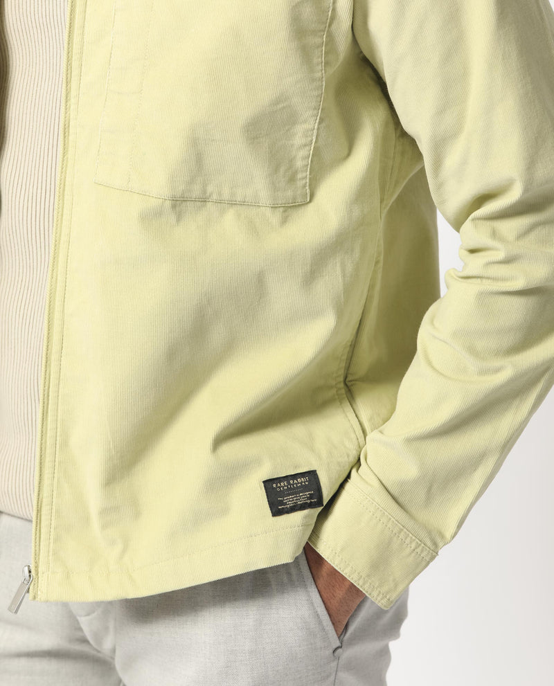 Rare Rabbit Men's Jilin Pastel Green Cotton Fabric Full Sleeves Zip Closure Solid Twill Shacket