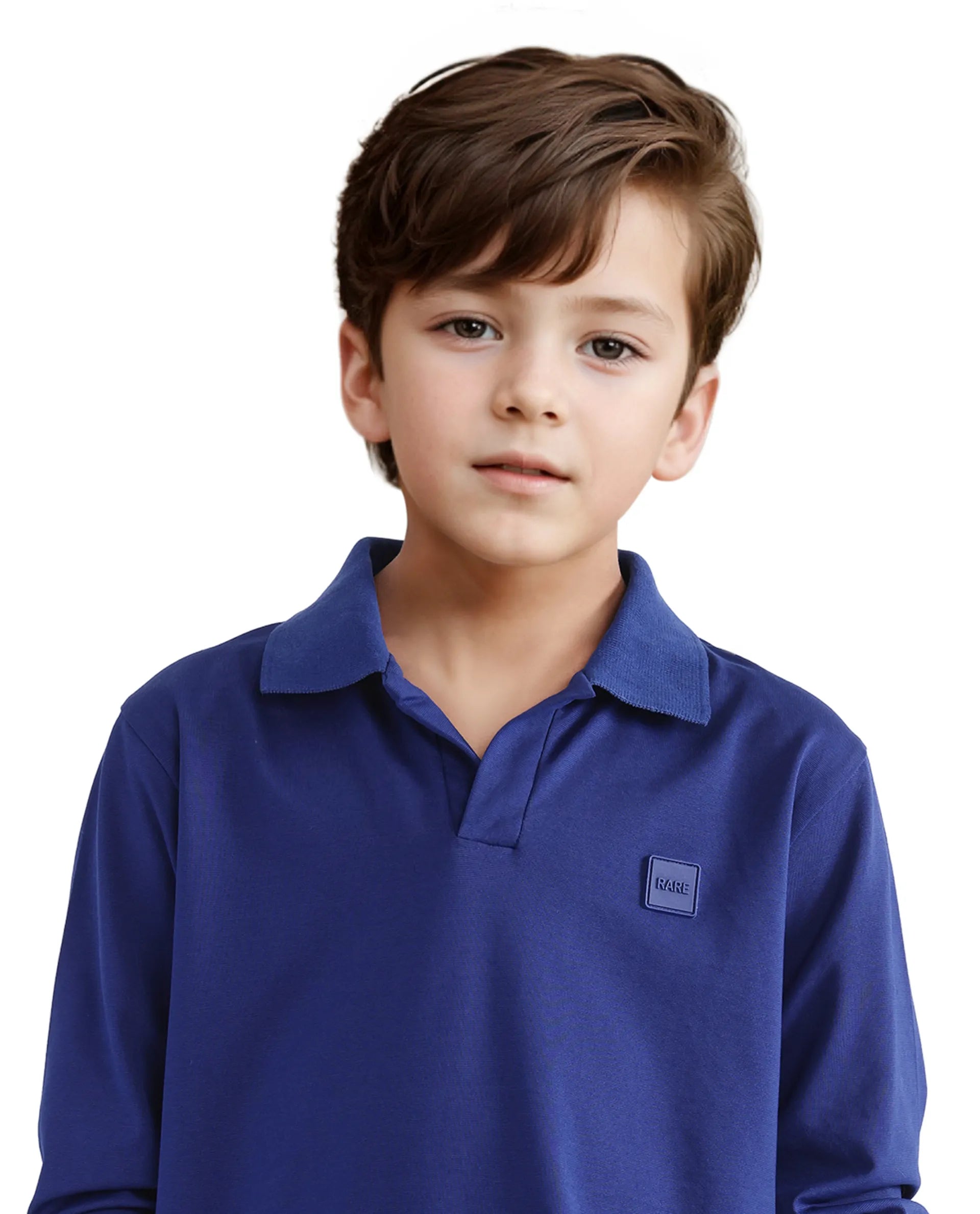Rare Ones Kids Flit Blue Cotton Poly Full Sleeve Regular Collar Solid Polo