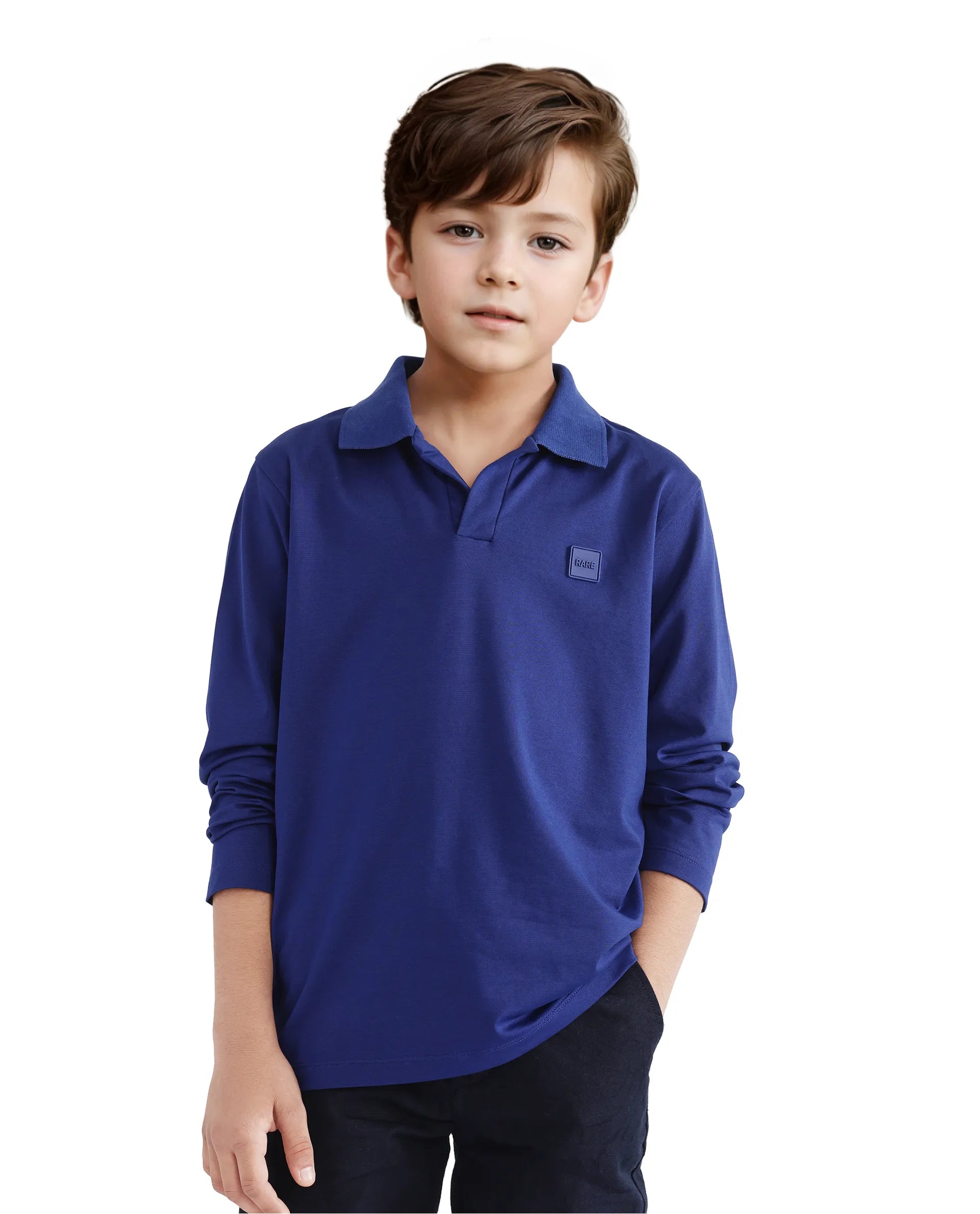 Rare Ones Kids Flit Blue Cotton Poly Full Sleeve Regular Collar Solid Polo