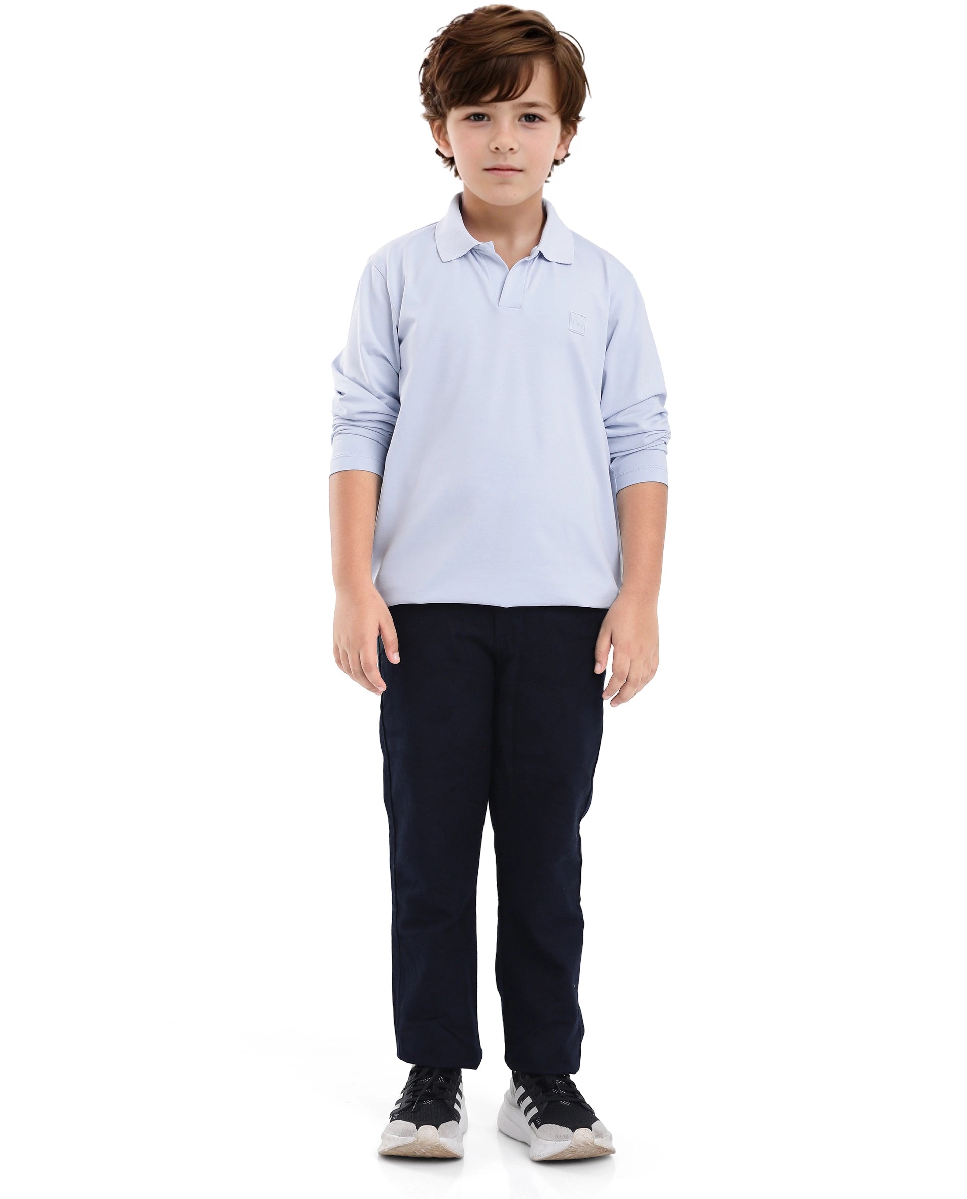 Rare Ones Kids Flit Light Blue Cotton Poly Full Sleeve Regular Collar Solid Polo