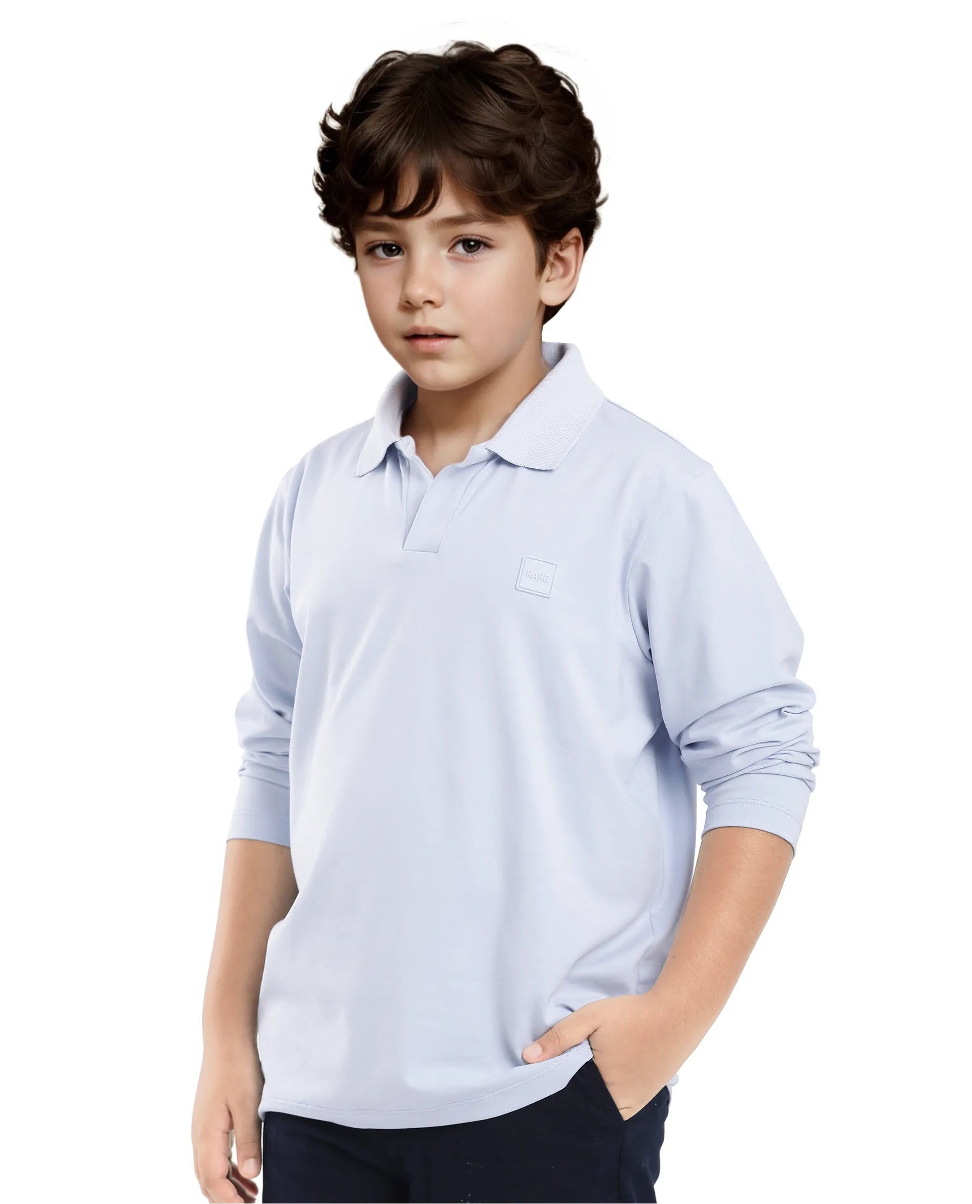 Rare Ones Kids Flit Light Blue Cotton Poly Full Sleeve Regular Collar Solid Polo