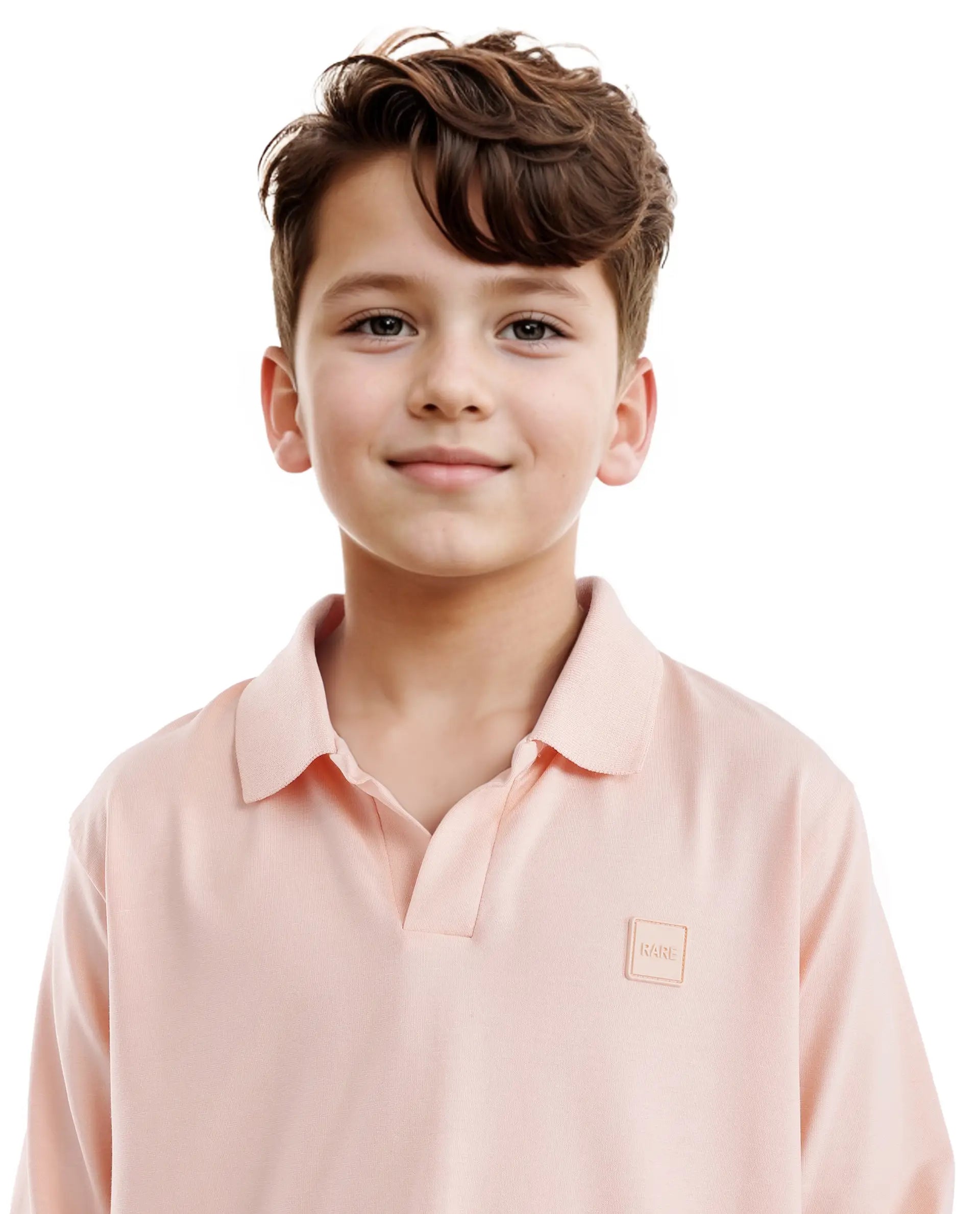 Rare Ones Kids Flit Light Peach Cotton Poly Full Sleeve Polo Neck Solid Polo