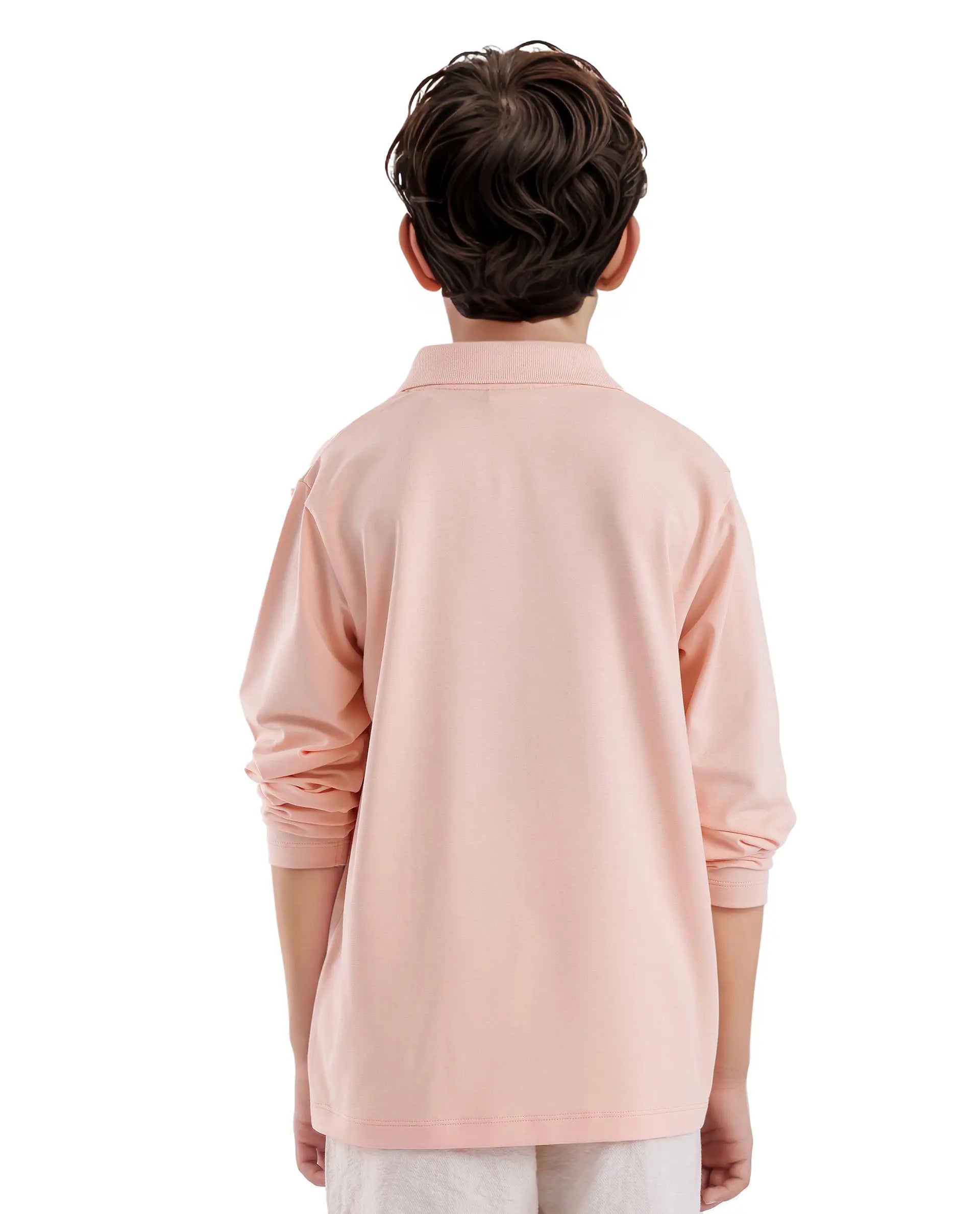 Rare Ones Kids Flit Light Peach Cotton Poly Full Sleeve Polo Neck Solid Polo