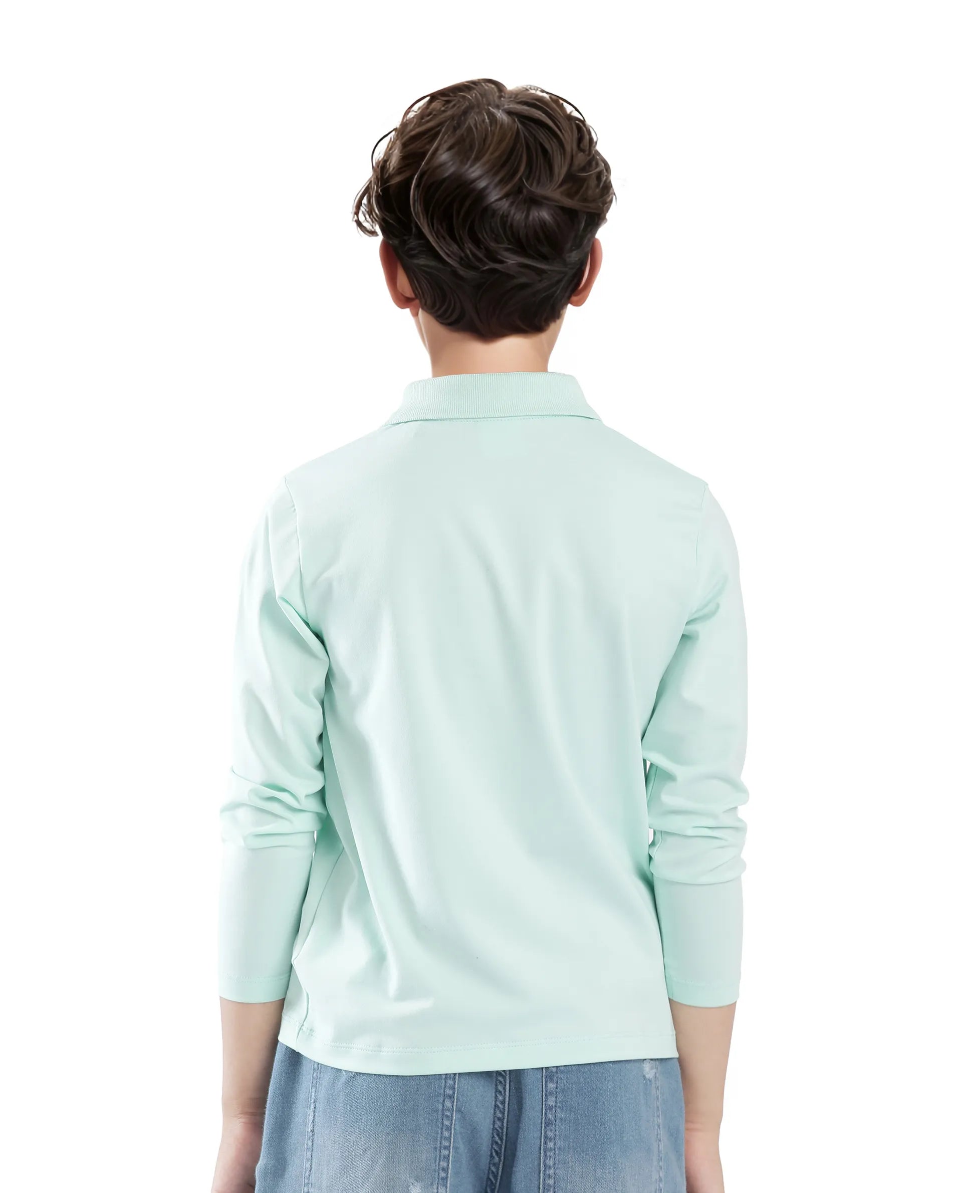 Rare Ones Kids Flit Pastel Green Cotton Poly Full Sleeve Regular Collar Solid Polo