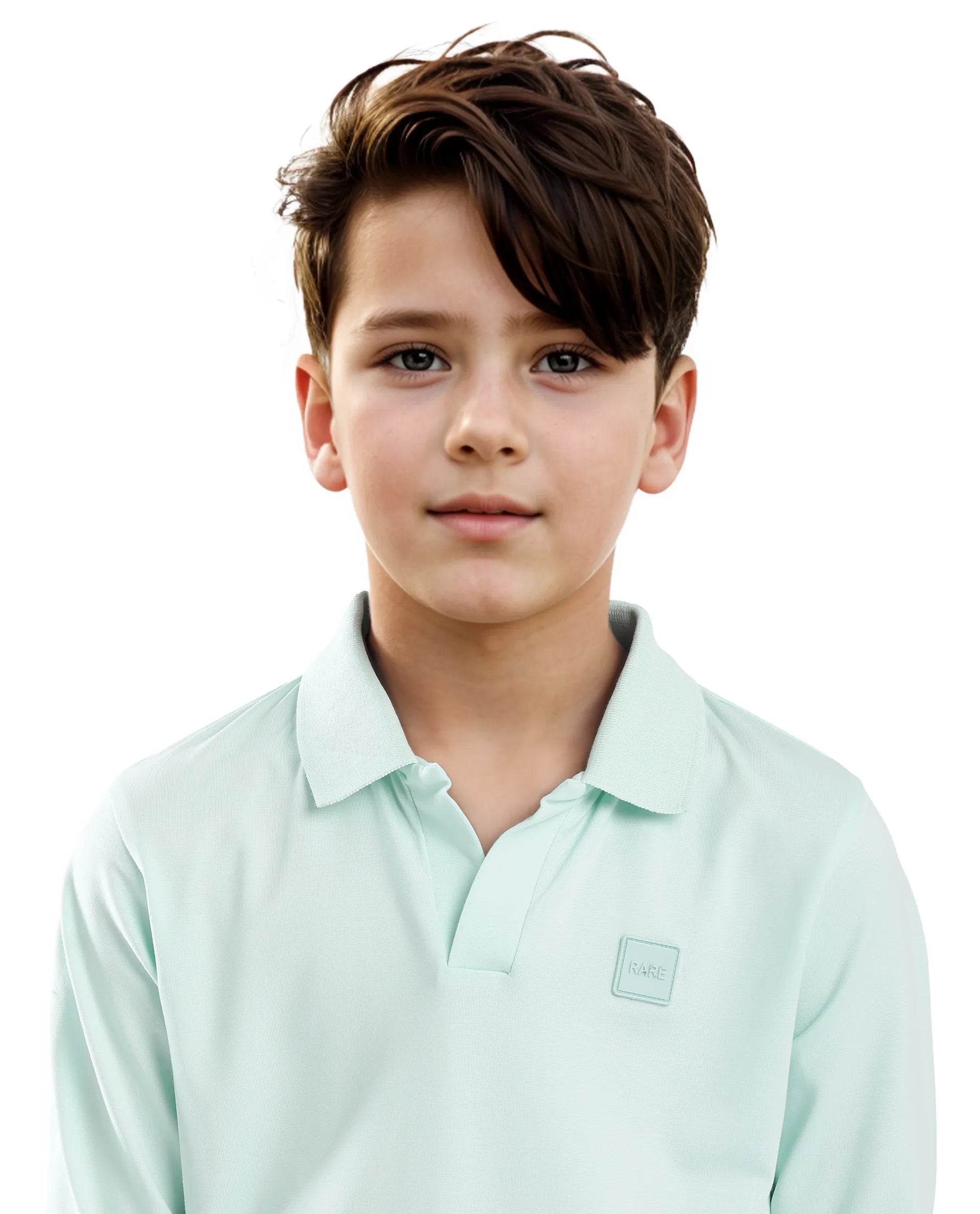 Rare Ones Kids Flit Pastel Green Cotton Poly Full Sleeve Regular Collar Solid Polo