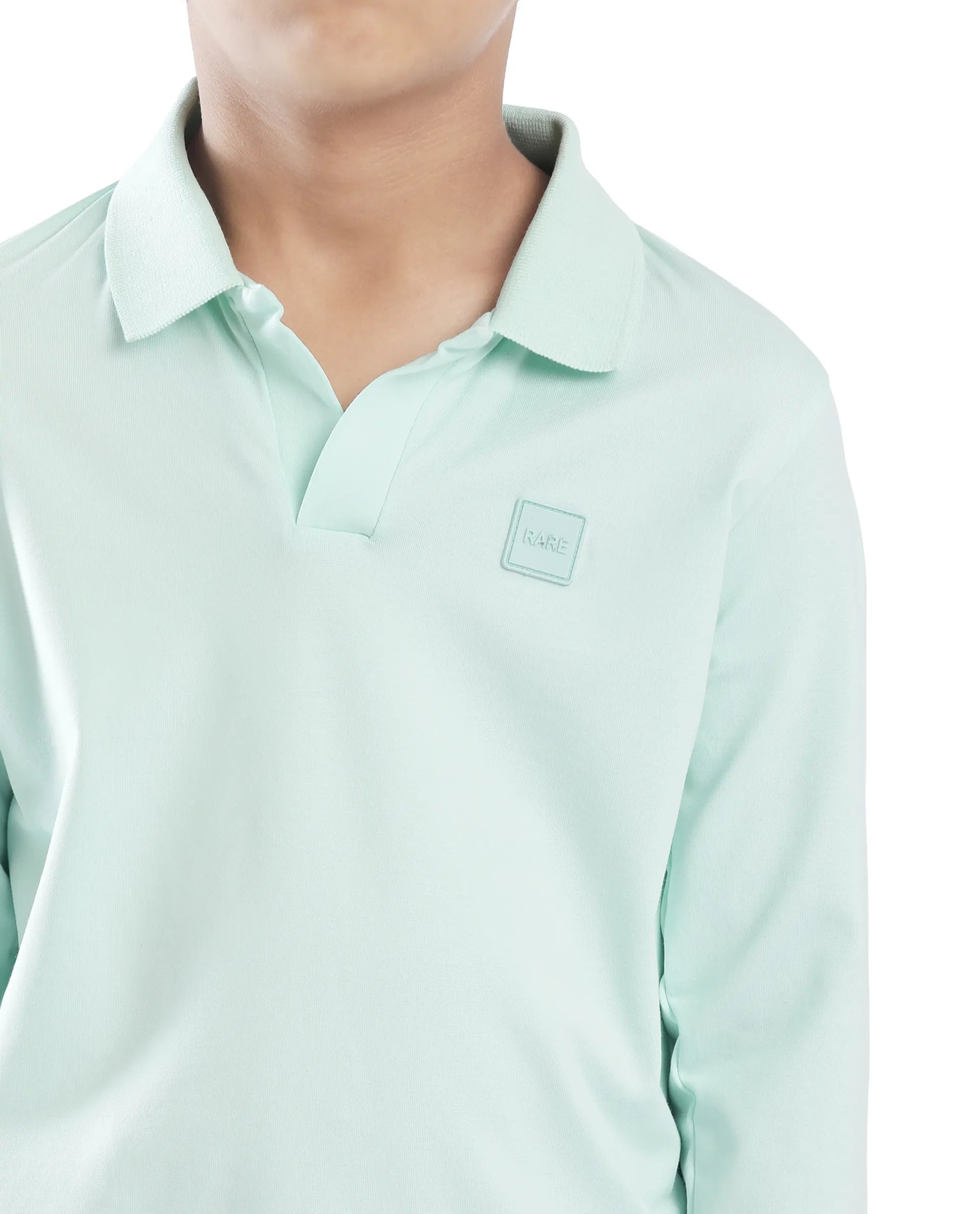 Rare Ones Kids Flit Pastel Green Cotton Poly Full Sleeve Regular Collar Solid Polo