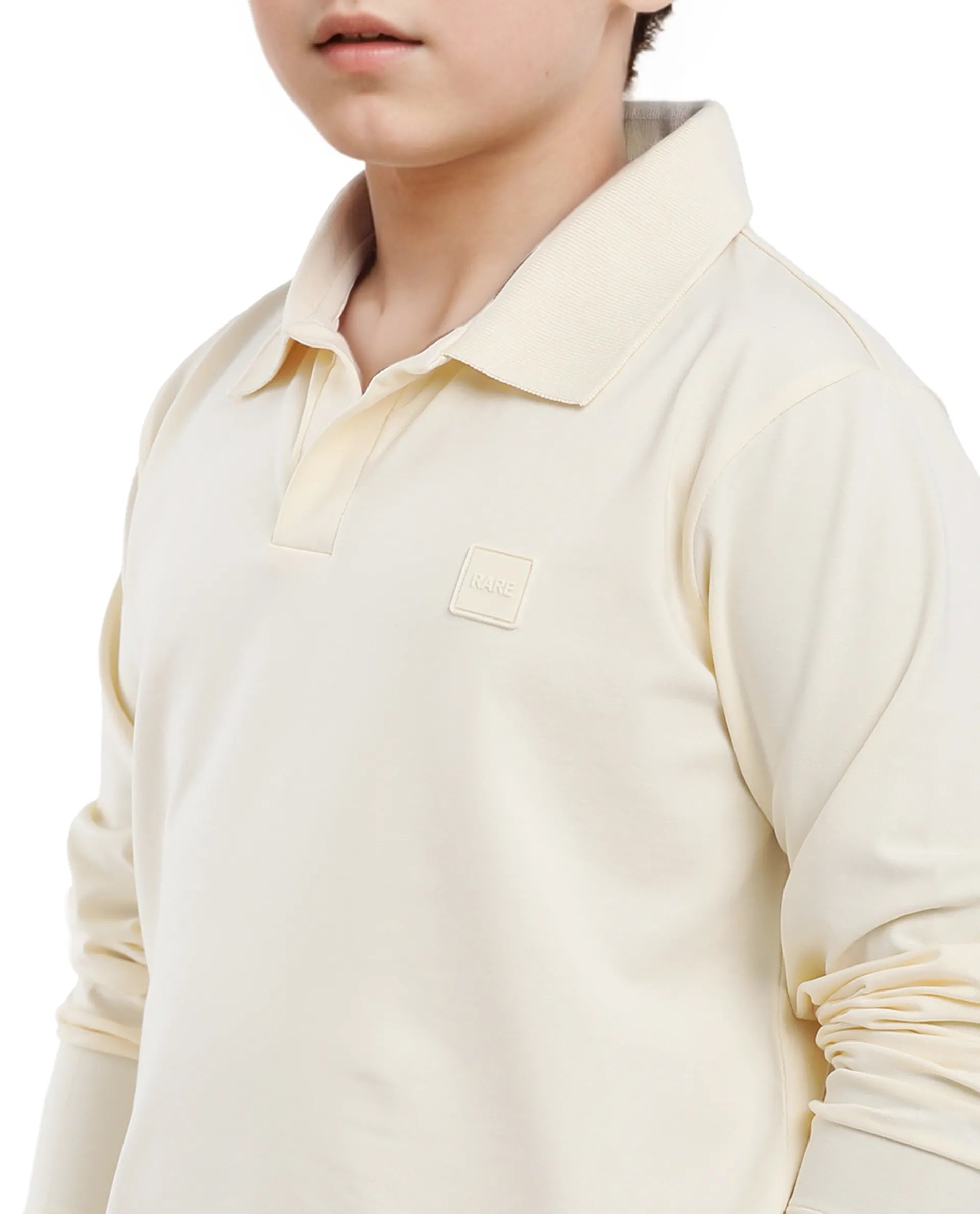 Rare Ones Kids Flit Pastel Yellow Cotton Poly Full Sleeve Polo Neck Solid Polo