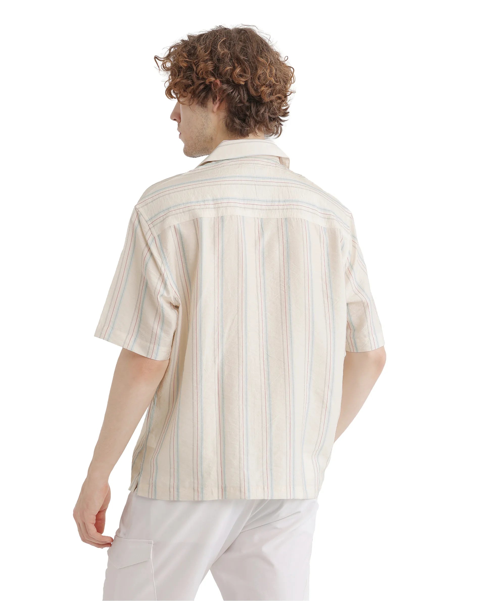 Rare Rabbit Men's Flitzom Offwhite Cotton Fabric Short Sleeve Collared Neck Button Closure Printed Shirt