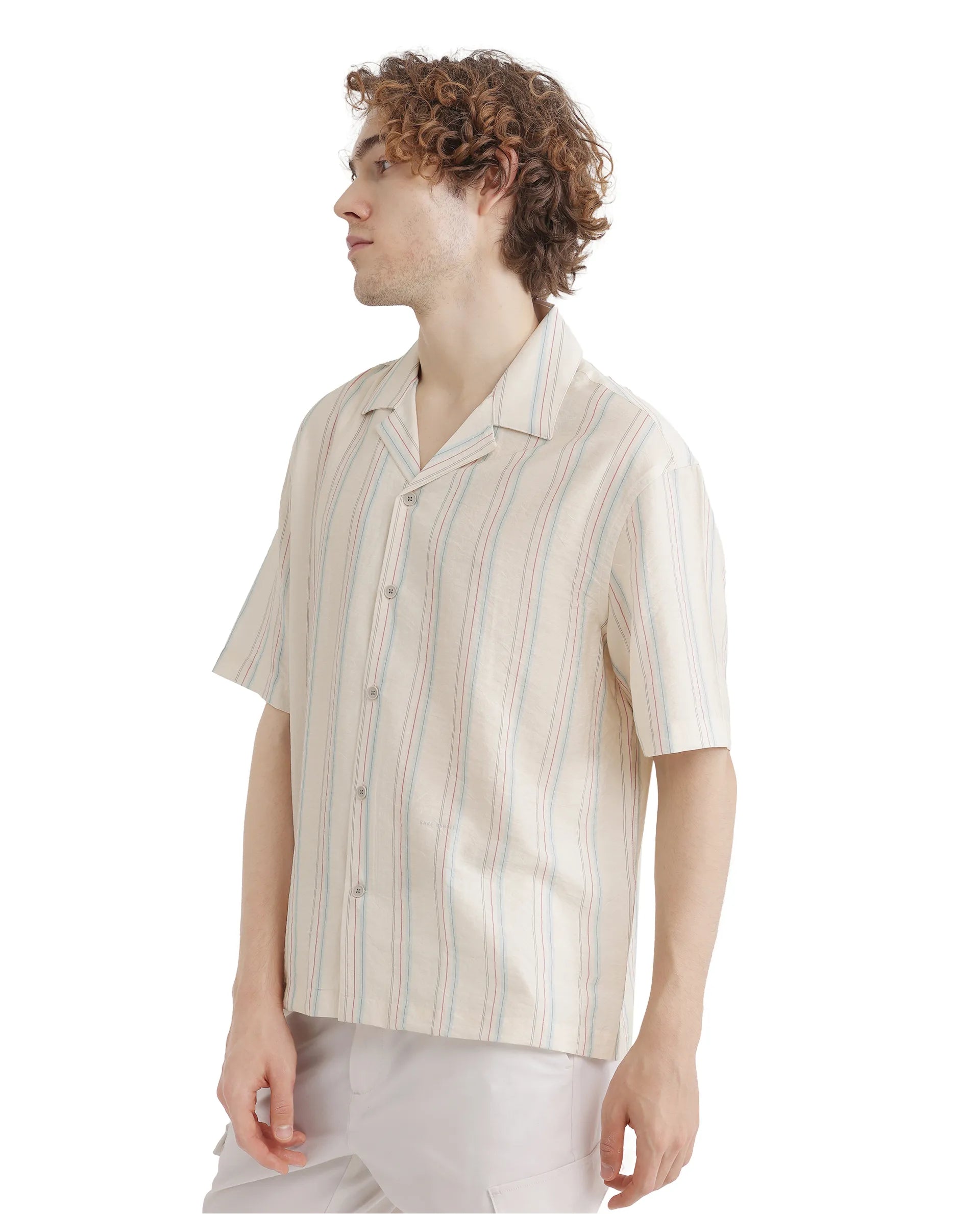 Rare Rabbit Men's Flitzom Offwhite Cotton Fabric Short Sleeve Collared Neck Button Closure Printed Shirt