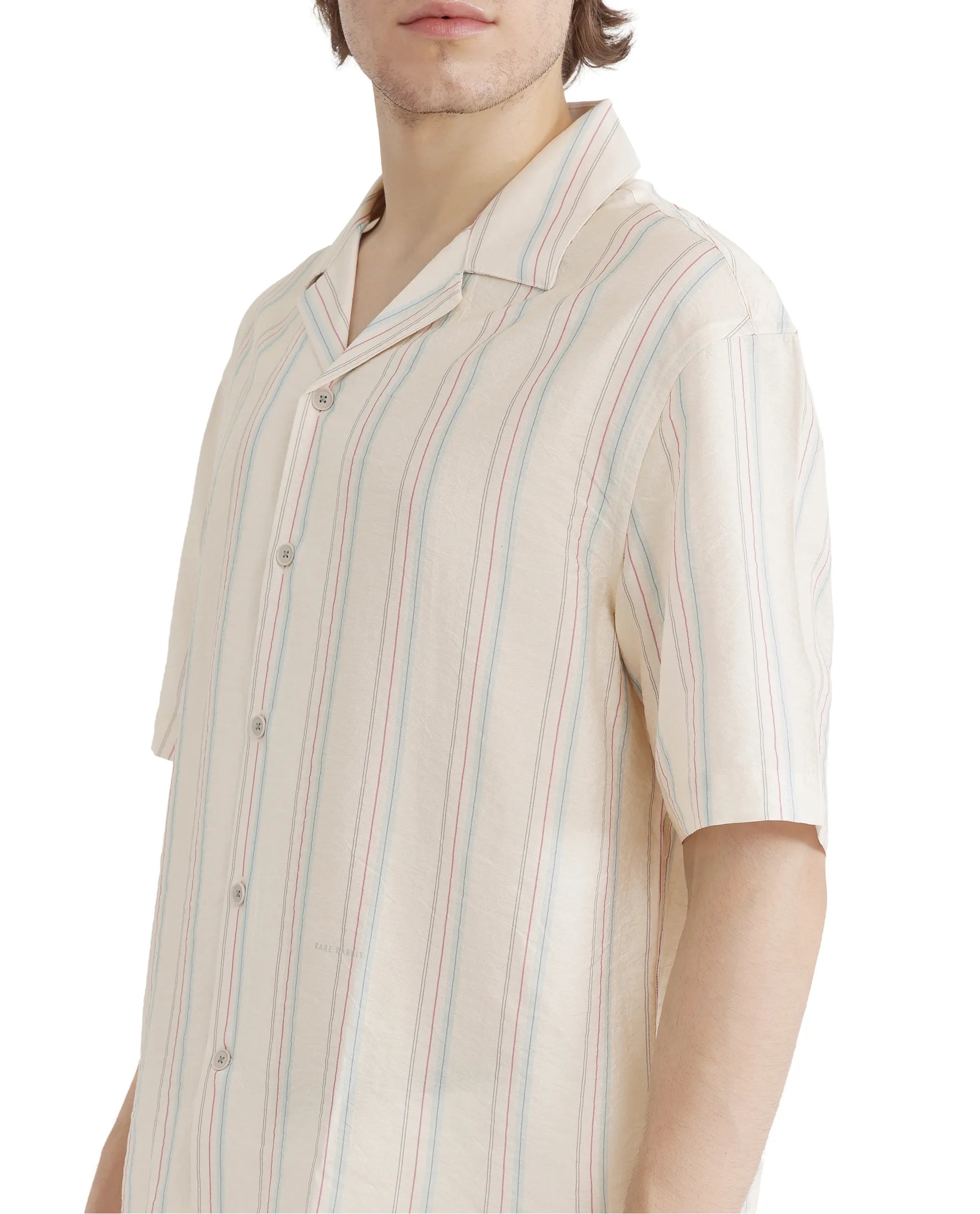 Rare Rabbit Men's Flitzom Offwhite Cotton Fabric Short Sleeve Collared Neck Button Closure Printed Shirt