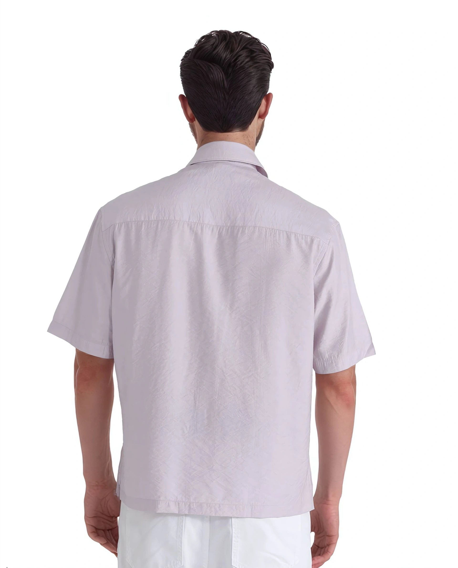 Rare Rabbit Men Flo Light Pink Viscose Nylon Fabric Short Sleeves Collared Neck Button Closure Boxy Fit Plain Shirt