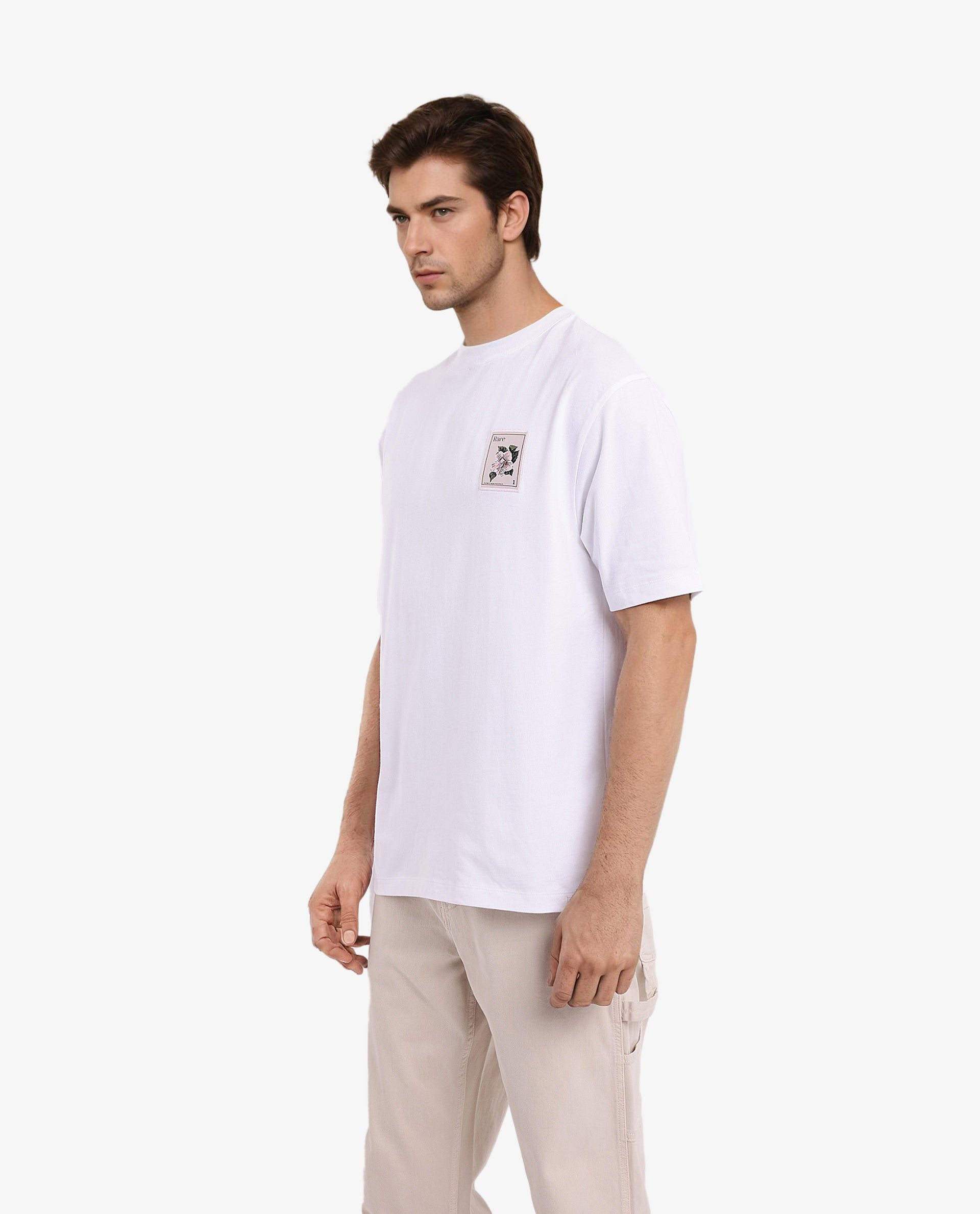 Rare Rabbit Men Flores White Short Sleeve Crew Neck Oversized Fit Graphic Print T-Shirt