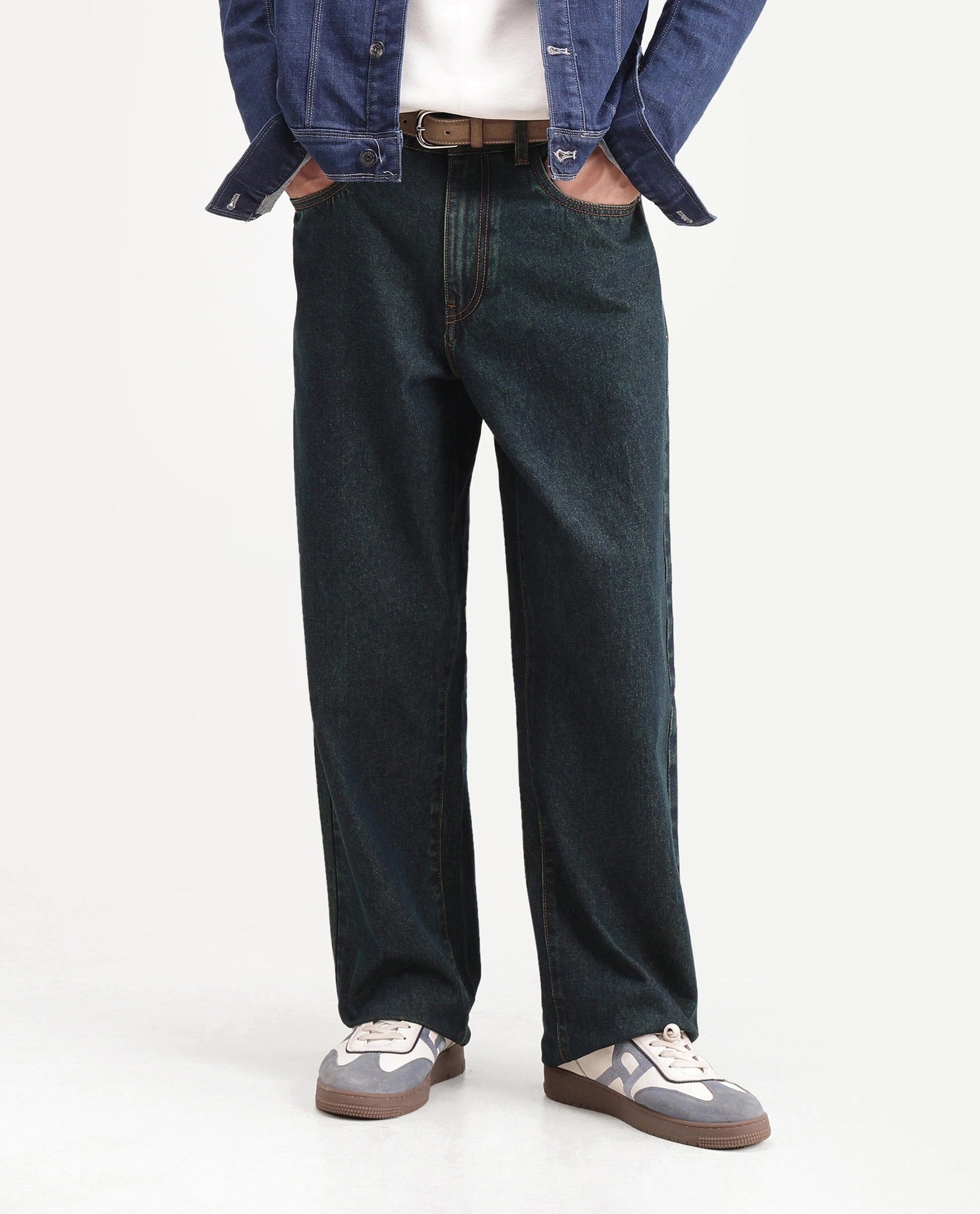 Rare Rabbit Men's Florn Dusky Blue Cotton Relaxed Plain Jeans