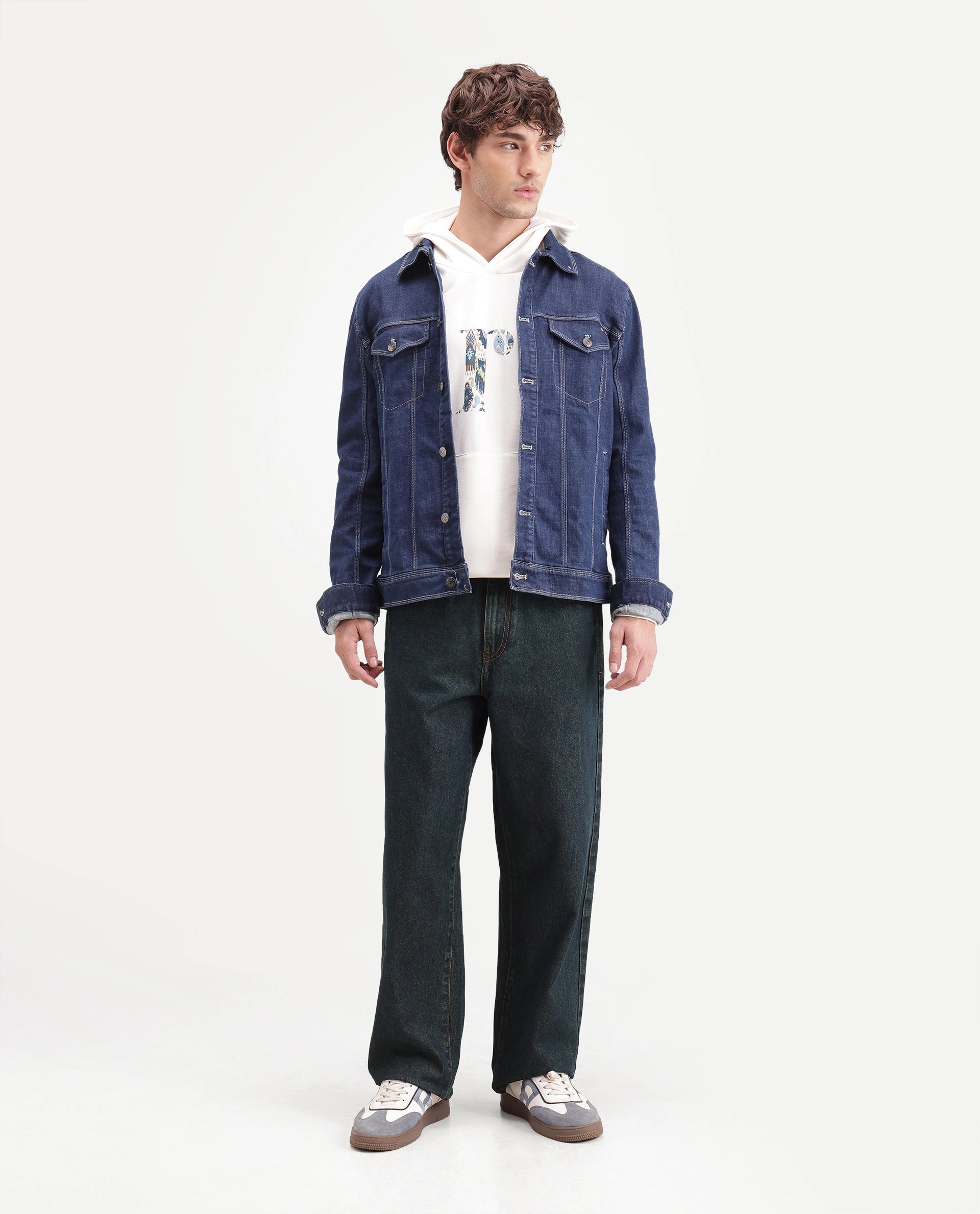 Rare Rabbit Men's Florn Dusky Blue Cotton Relaxed Plain Jeans