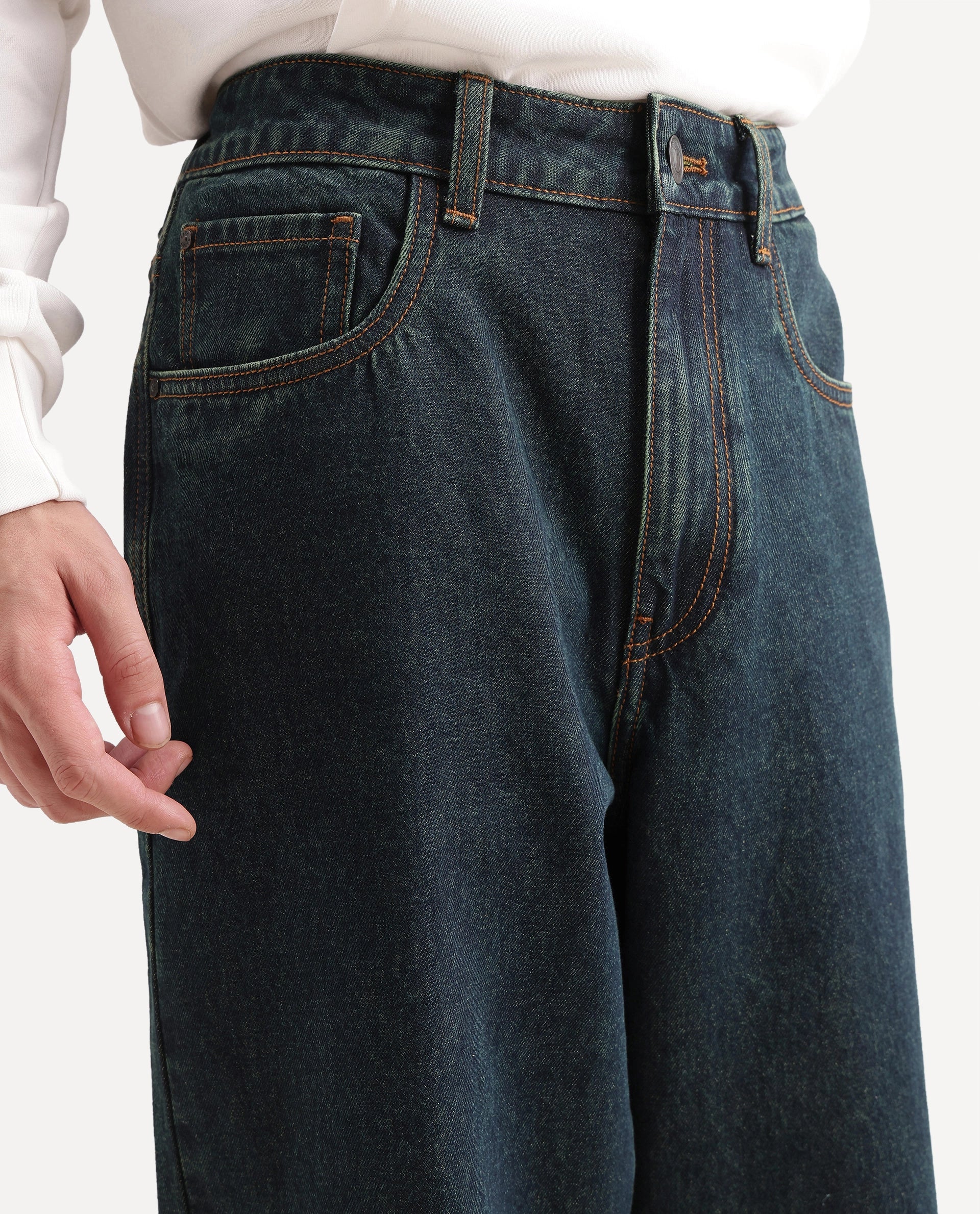 Rare Rabbit Men's Florn Dusky Blue Cotton Relaxed Plain Jeans