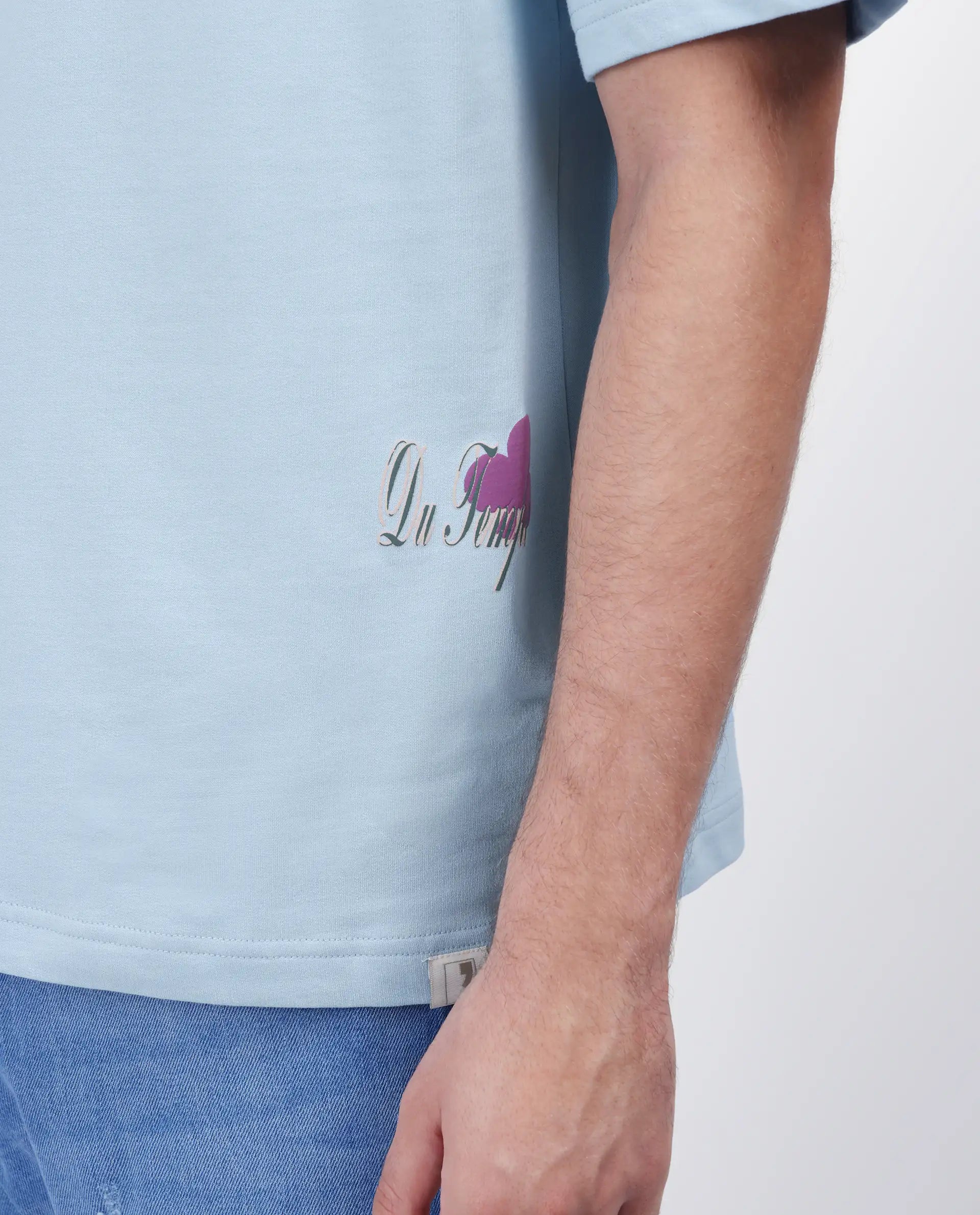 Rare Rabbit Men's Fluen Light Blue Cotton Graphic Print Oversized Fit Half Sleeve Crew Neck T-Shirt