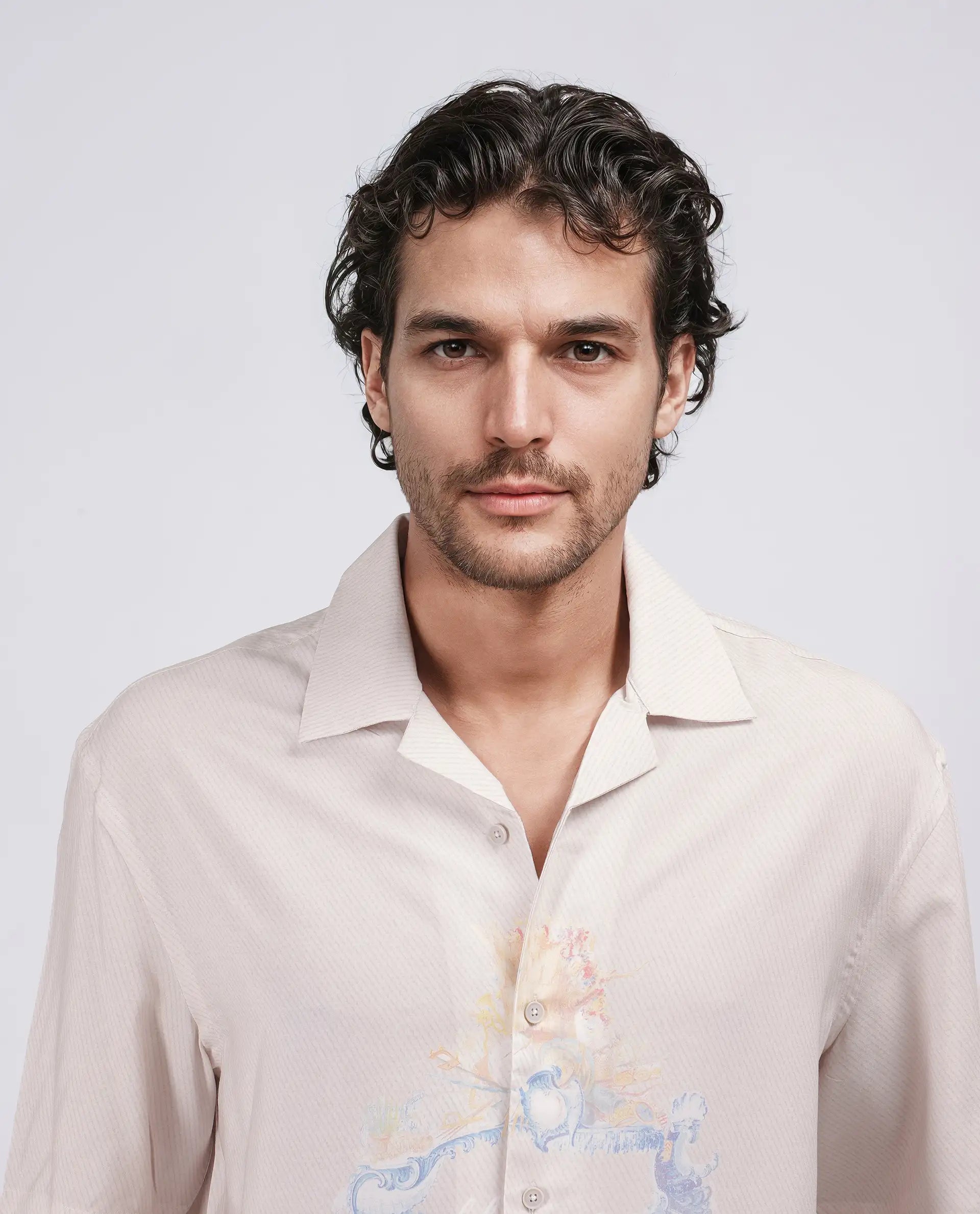 Rare Rabbit Men Fluerst Beige Cotton Fabric Short Sleeve Collared Neck Button Closure Plain Shirt