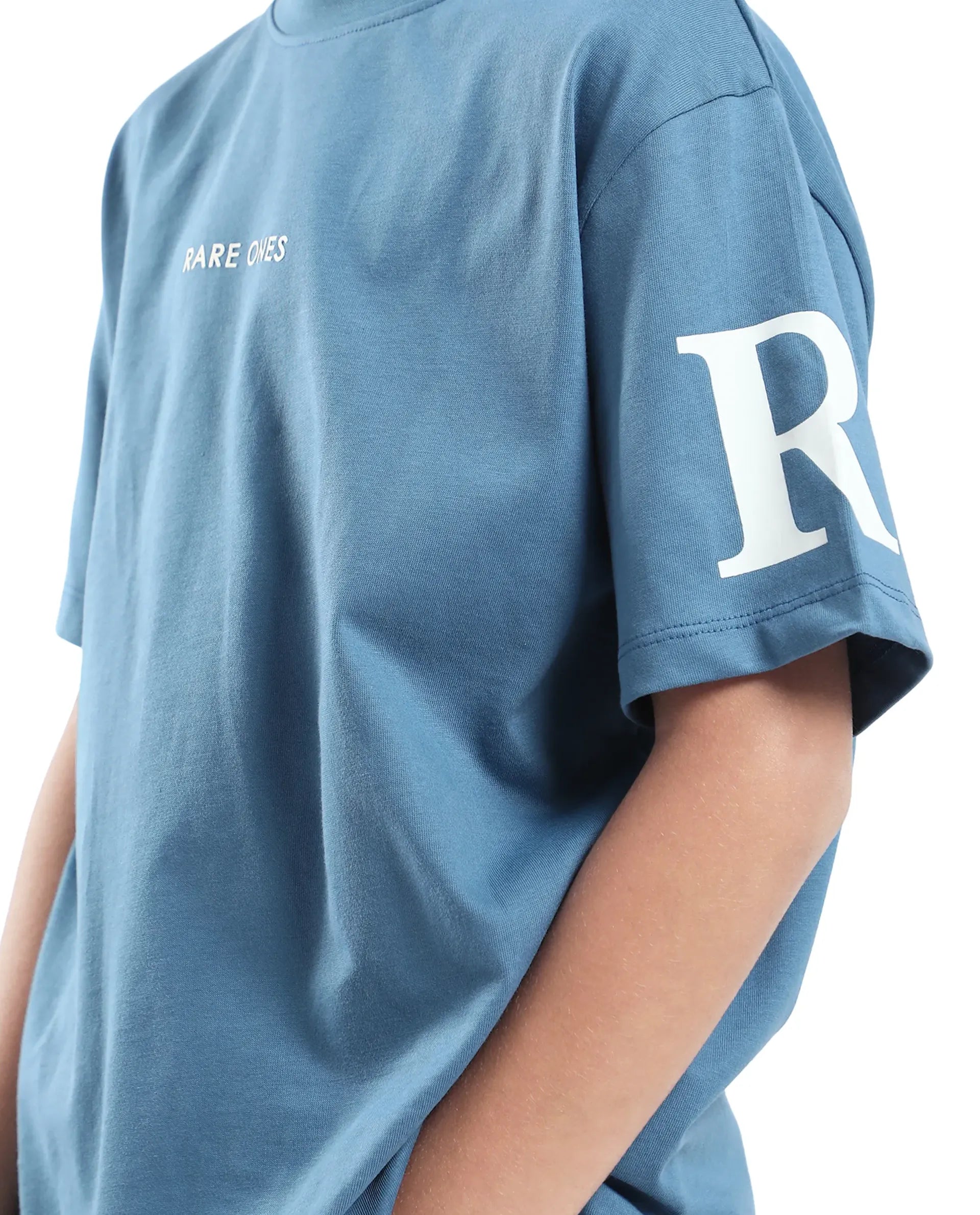 Rare Ones Kids Flux Dusky Blue Cotton Blend Half Sleeve Slip-On Printed Regular Fit T-Shirt