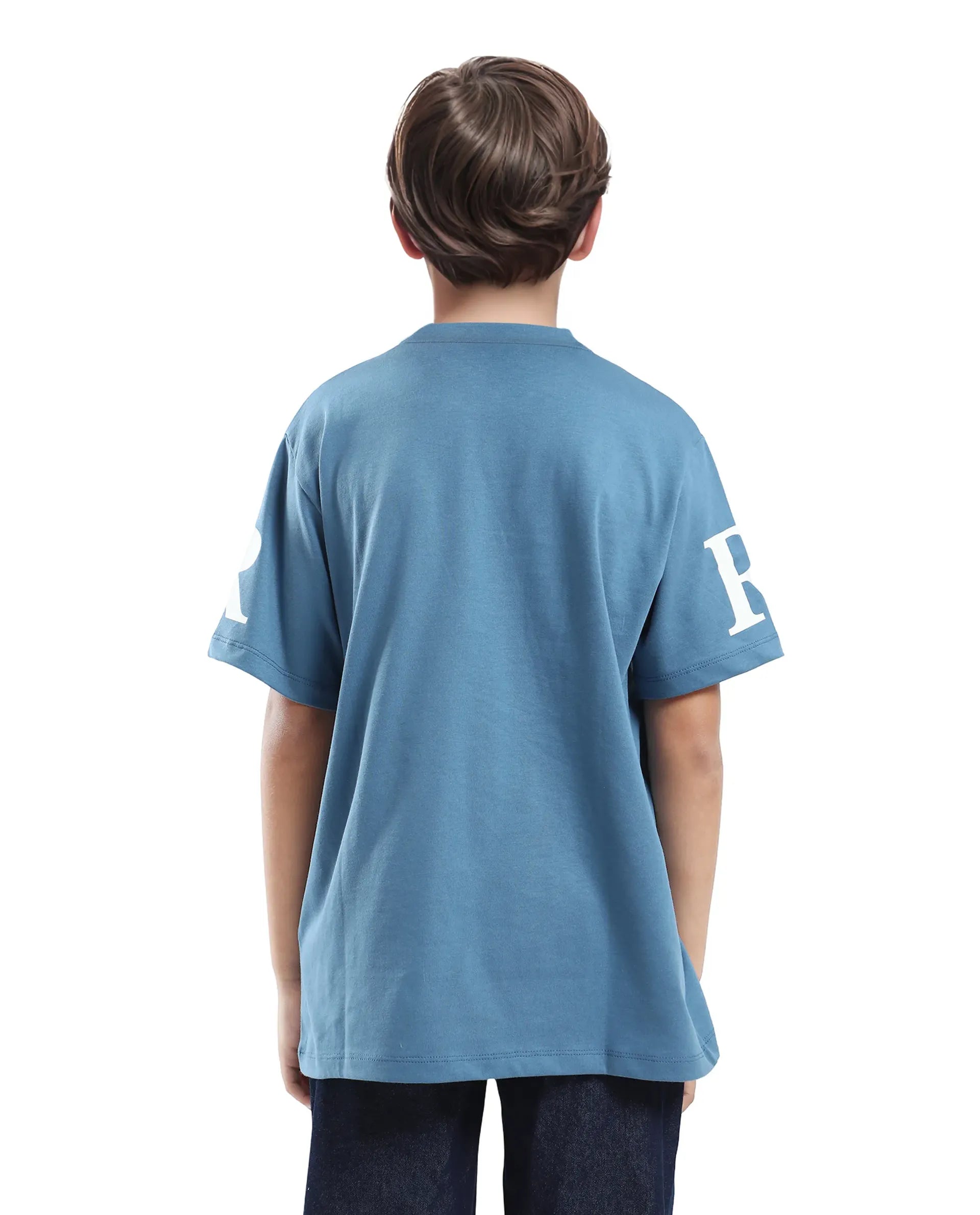 Rare Ones Kids Flux Dusky Blue Cotton Blend Half Sleeve Slip-On Printed Regular Fit T-Shirt