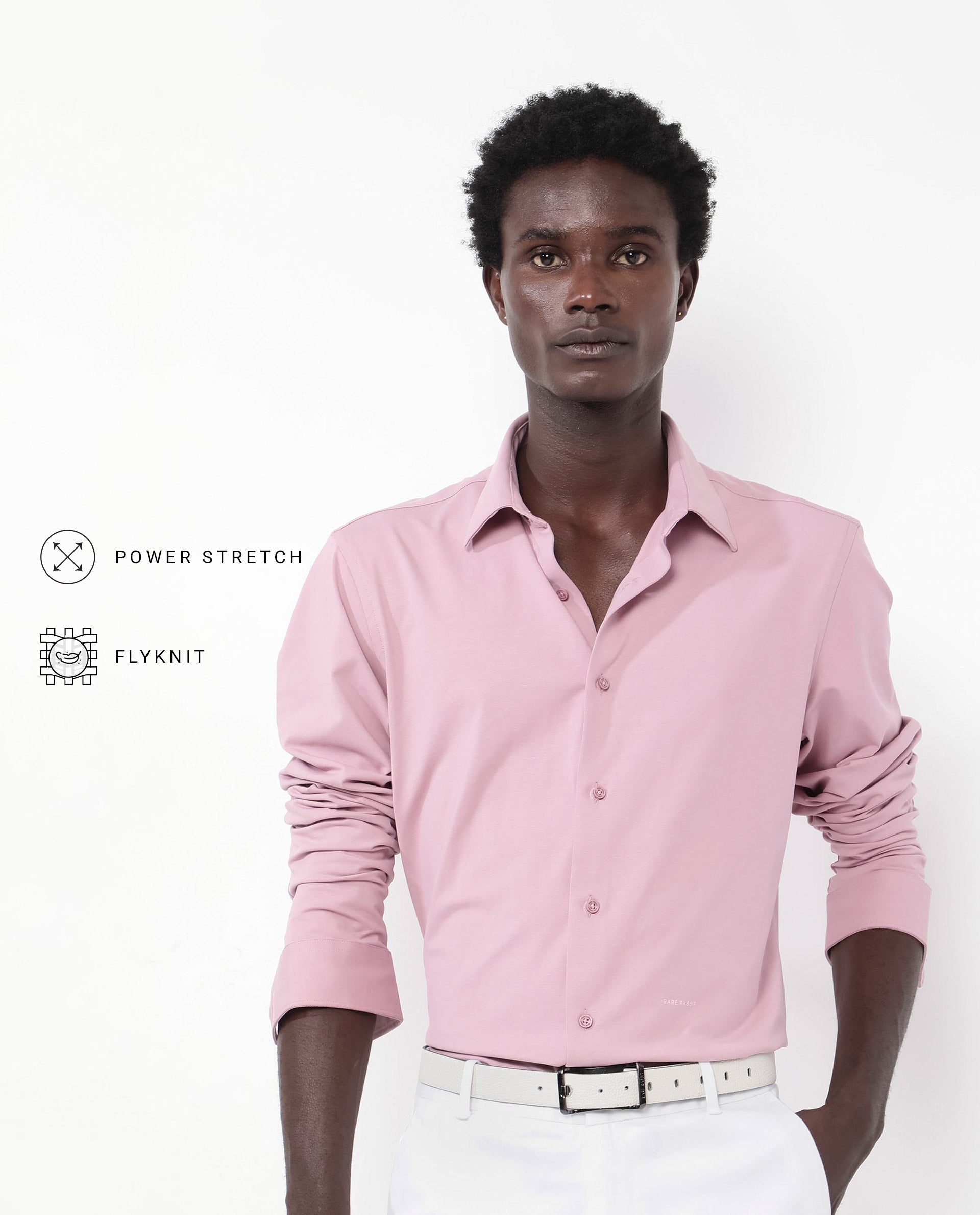 Rare Rabbit Men's Flyknit Dusky Pink Cotton Polyester Fabric Full Sleeves Knitted Solid Shirt