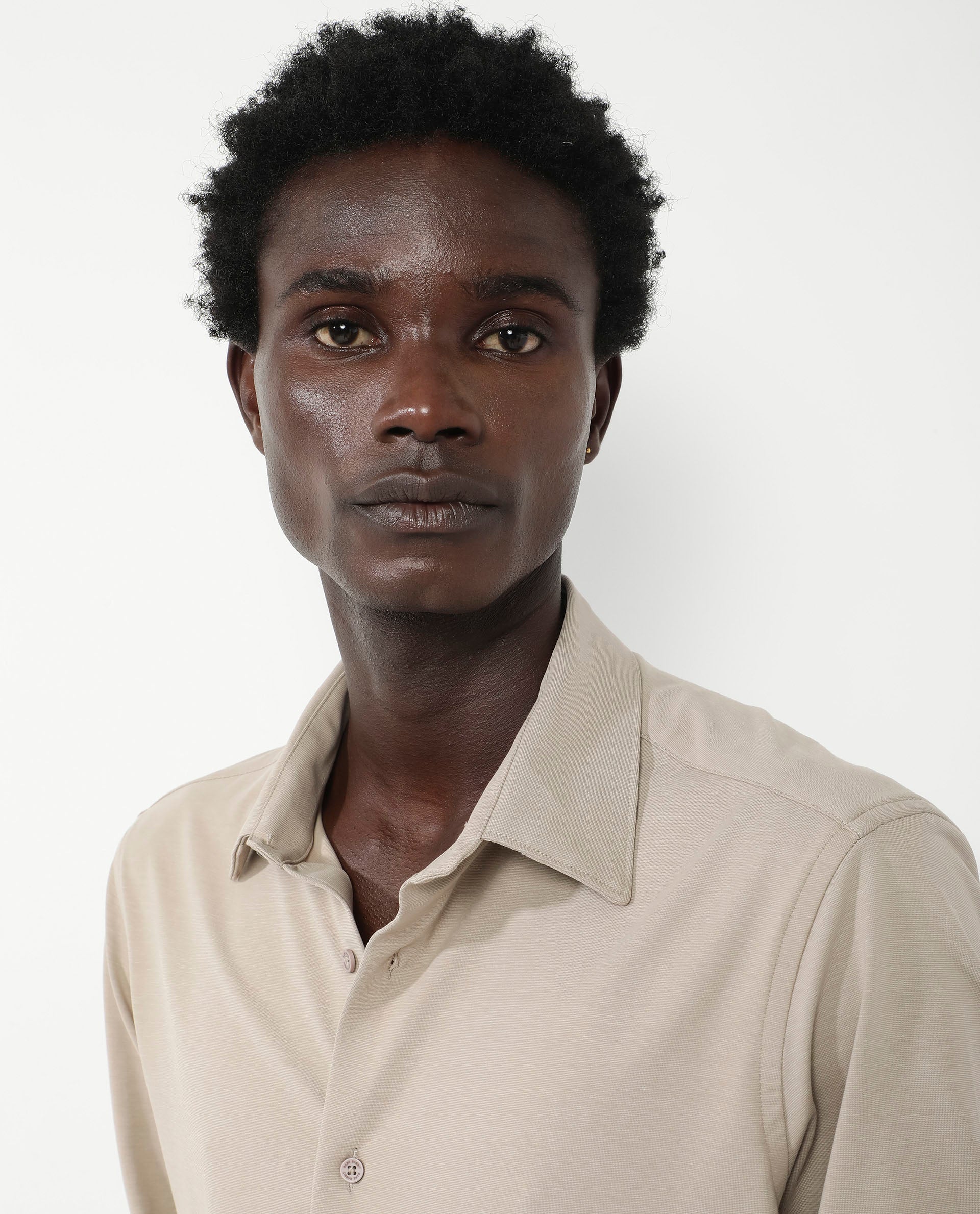 Rare Rabbit Men's Flyknit Beige Cotton Polyester Fabric Full Sleeves Knitted Solid Shirt