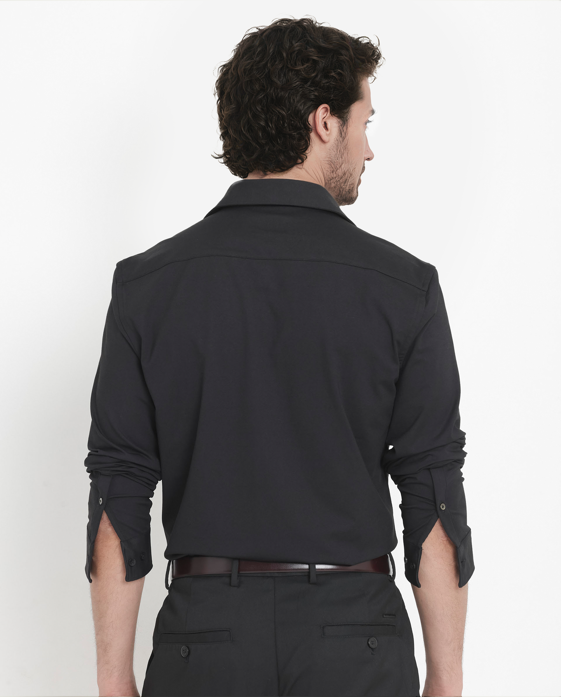 Rare Rabbit Men's Flyknit Black Cotton Polyester Fabric Full Sleeves Knitted Solid Shirt