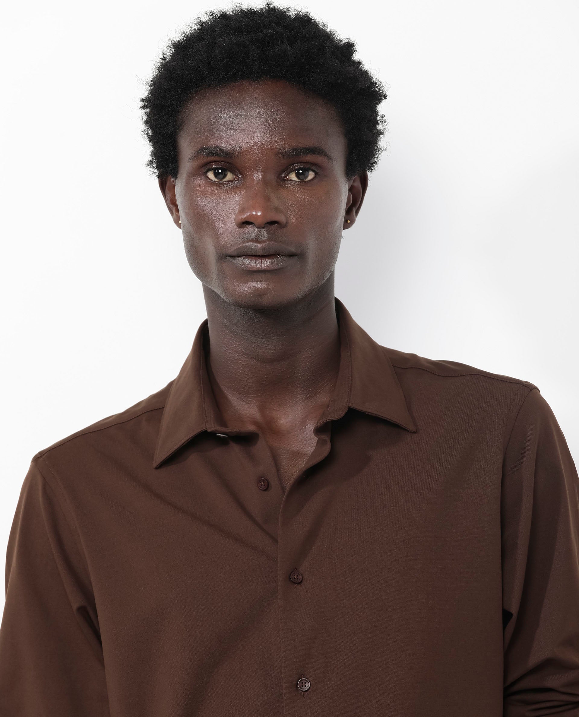 Rare Rabbit Men's Flyknit Brown Cotton Polyester Fabric Full Sleeves Knitted Solid Shirt