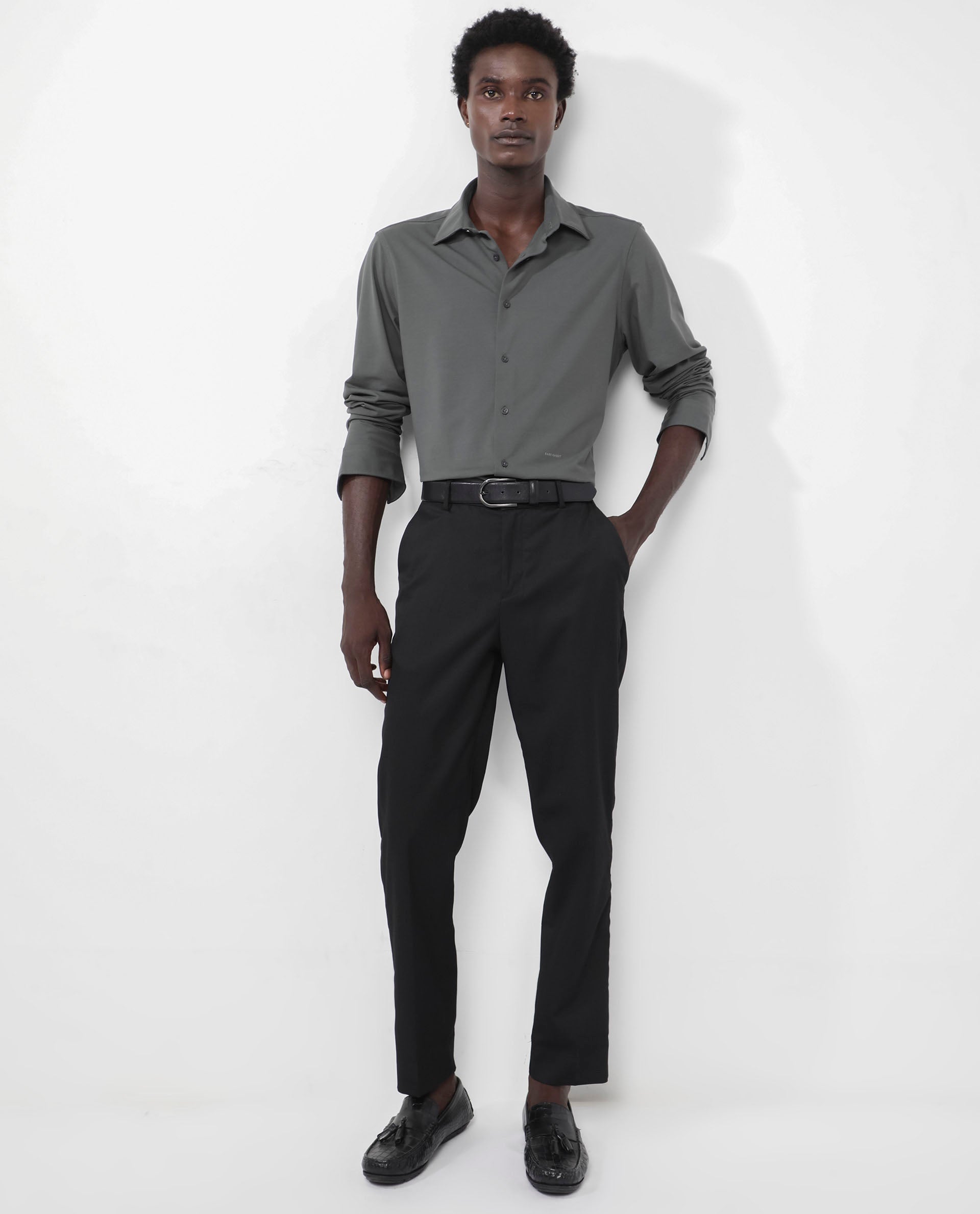 Rare Rabbit Men's Flyknit Dusky Green Cotton Polyester Fabric Full Sleeves Knitted Solid Shirt