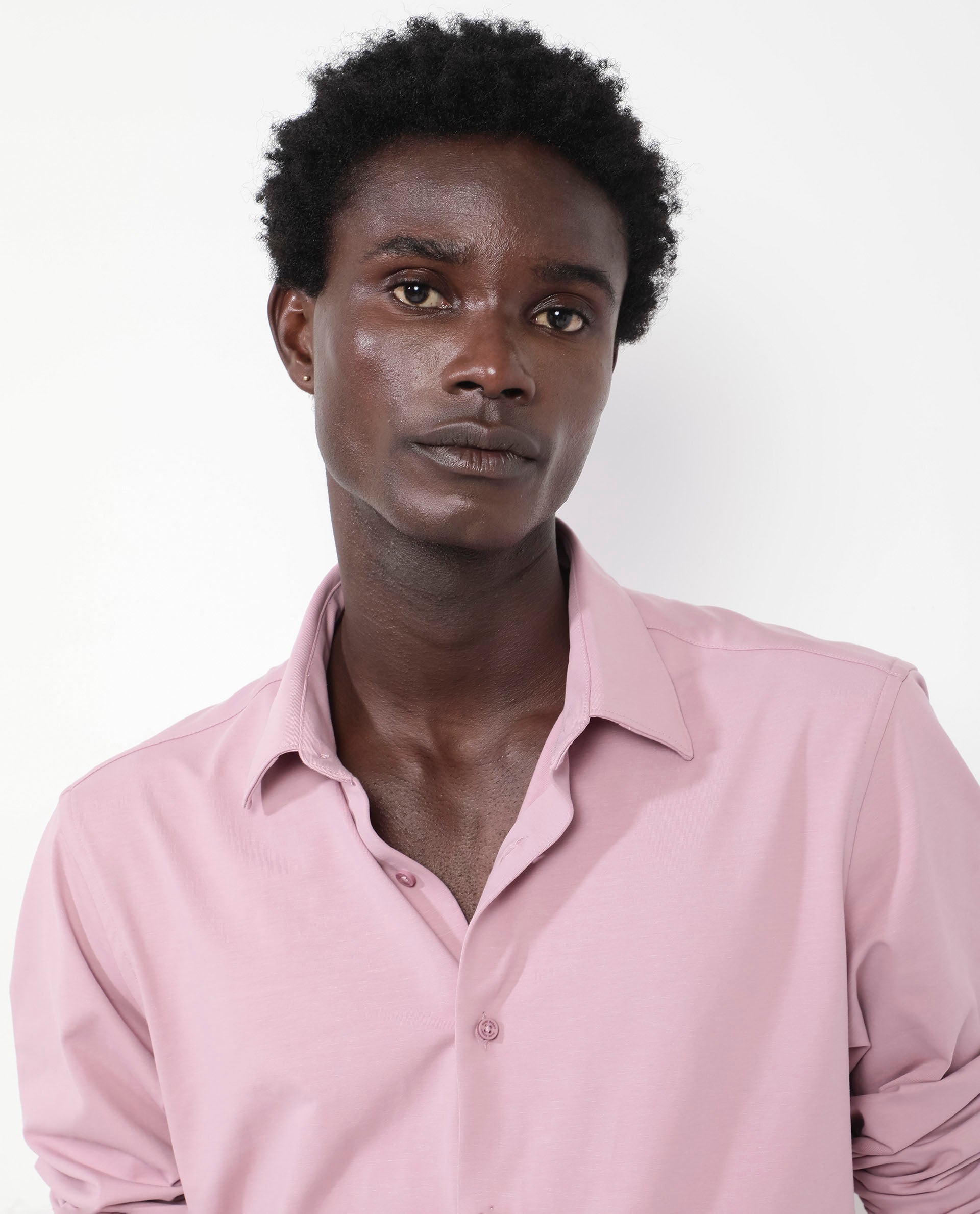 Rare Rabbit Men's Flyknit Dusky Pink Cotton Polyester Fabric Full Sleeves Knitted Solid Shirt