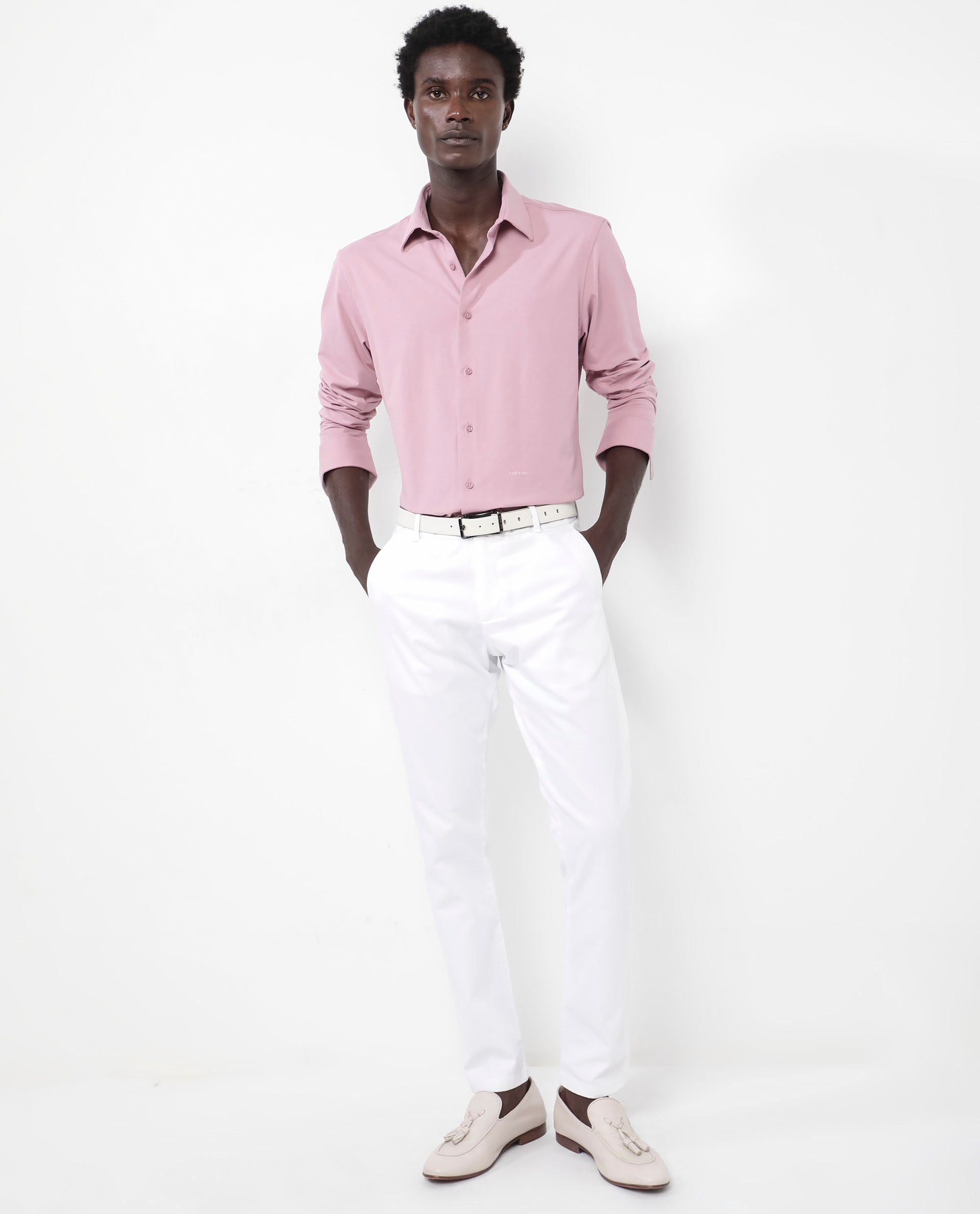 Rare Rabbit Men's Flyknit Dusky Pink Cotton Polyester Fabric Full Sleeves Knitted Solid Shirt