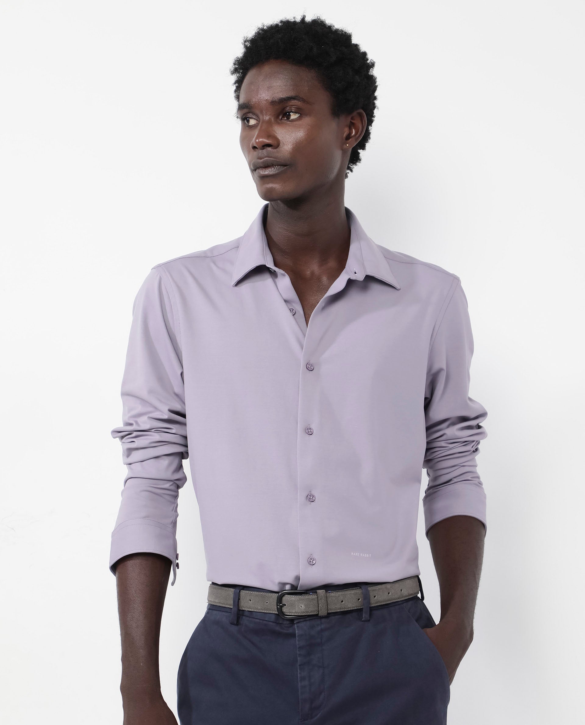 Rare Rabbit Men's Flyknit Dusky Purple Cotton Polyester Fabric Full Sleeves Knitted Solid Shirt