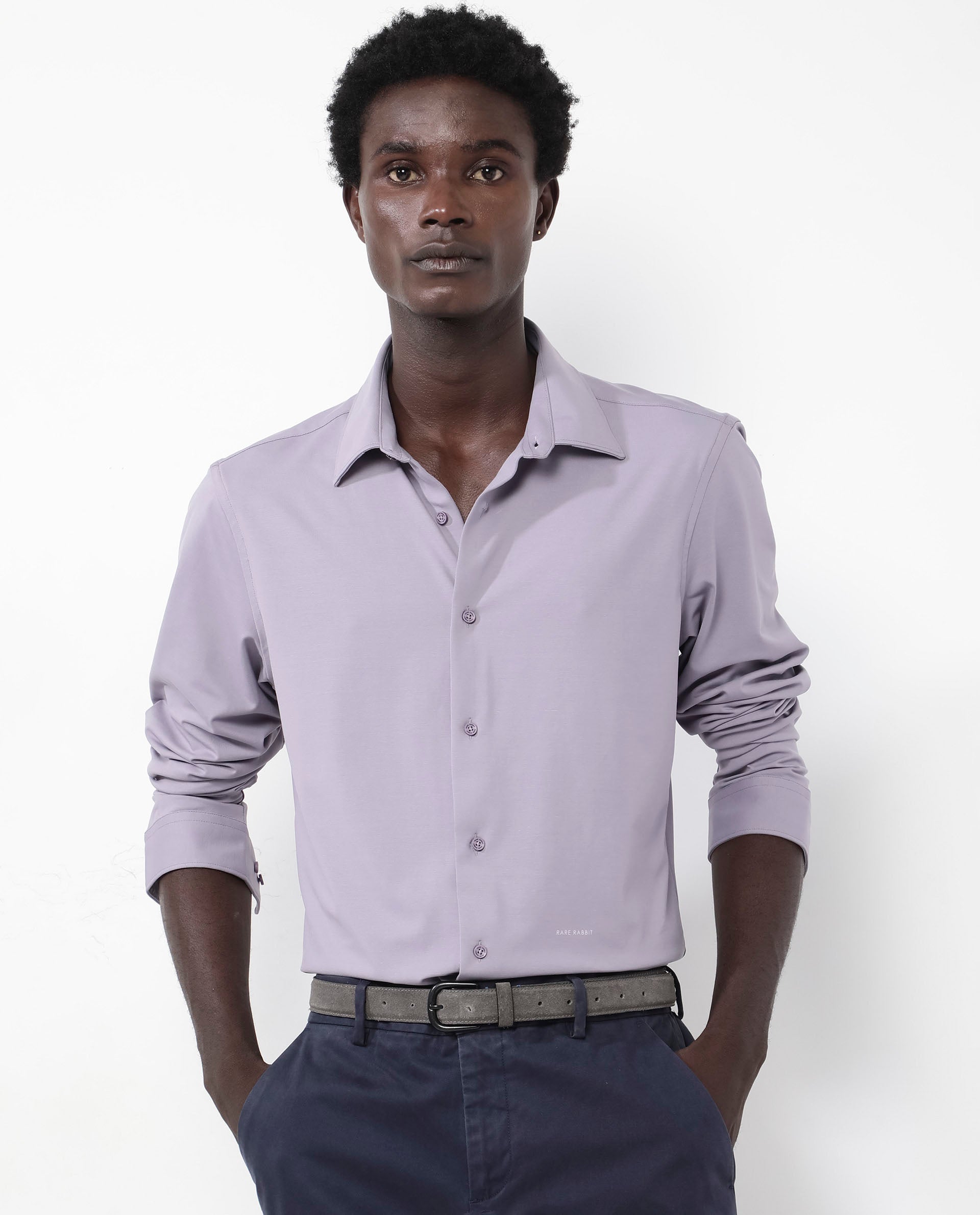 Rare Rabbit Men's Flyknit Dusky Purple Cotton Polyester Fabric Full Sleeves Knitted Solid Shirt