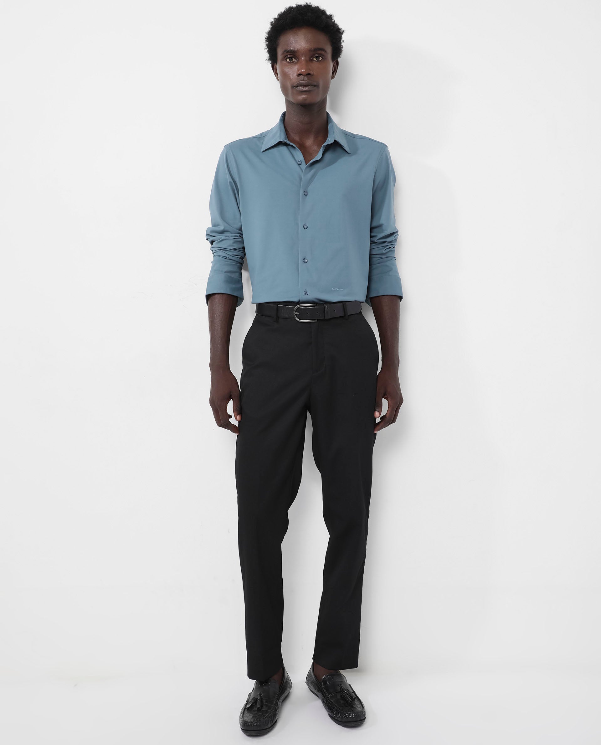 Rare Rabbit Men's Flyknit Dusky Teal Cotton Polyester Fabric Full Sleeves Knitted Solid Shirt