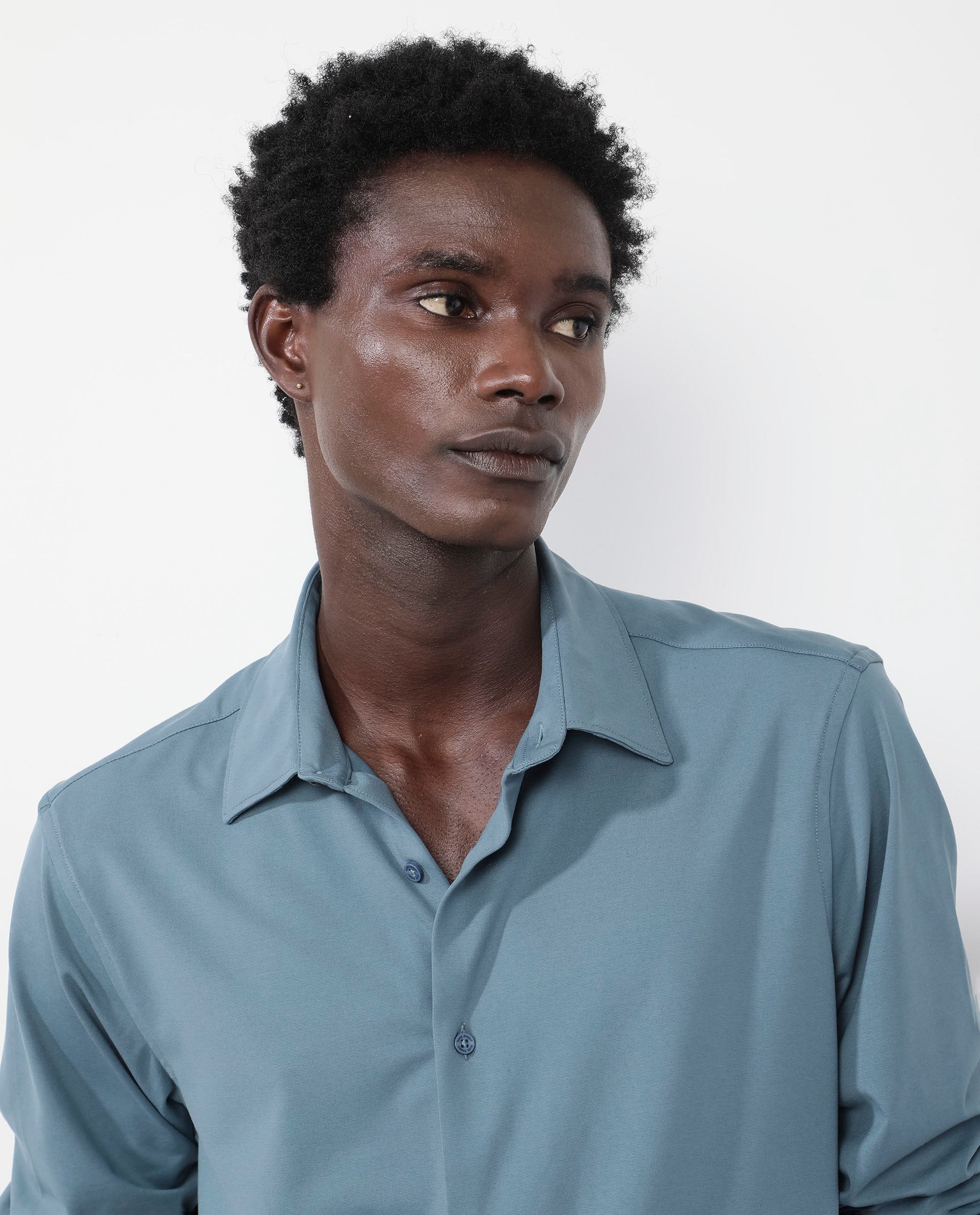 Rare Rabbit Men's Flyknit Dusky Teal Cotton Polyester Fabric Full Sleeves Knitted Solid Shirt