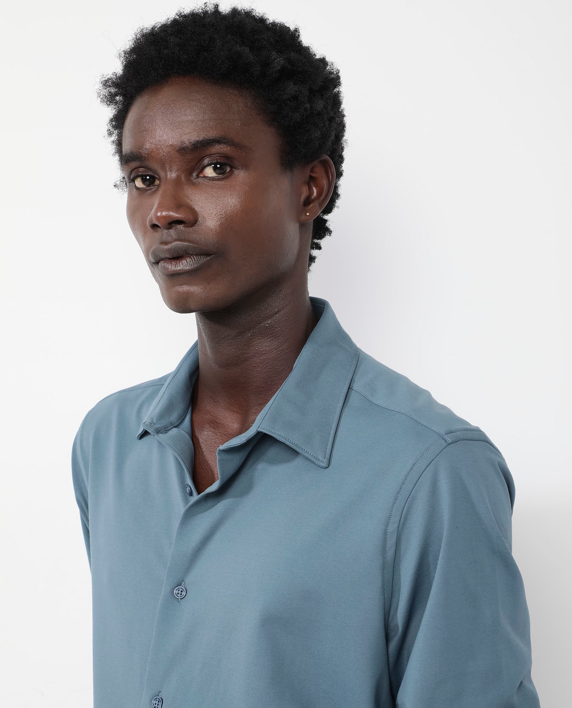 Rare Rabbit Men's Flyknit Dusky Teal Cotton Polyester Fabric Full Sleeves Knitted Solid Shirt