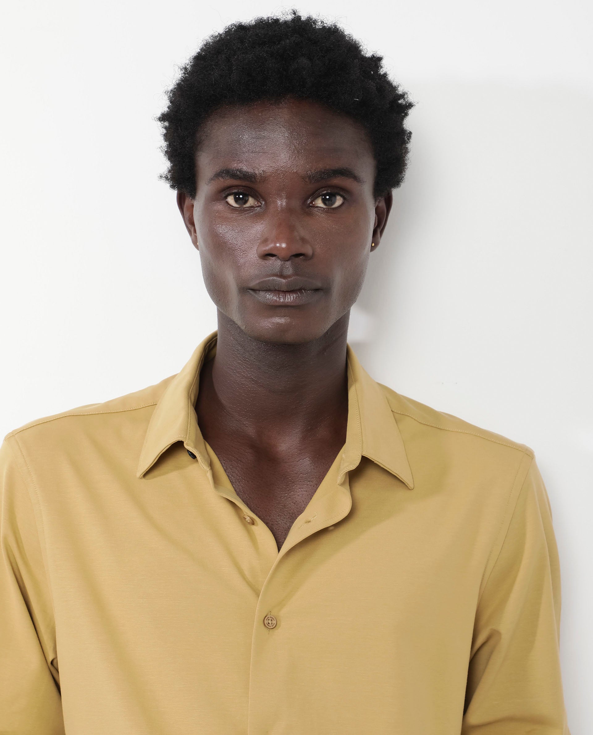 Rare Rabbit Men's Flyknit Mustard Cotton Polyester Fabric Full Sleeves Knitted Solid Shirt