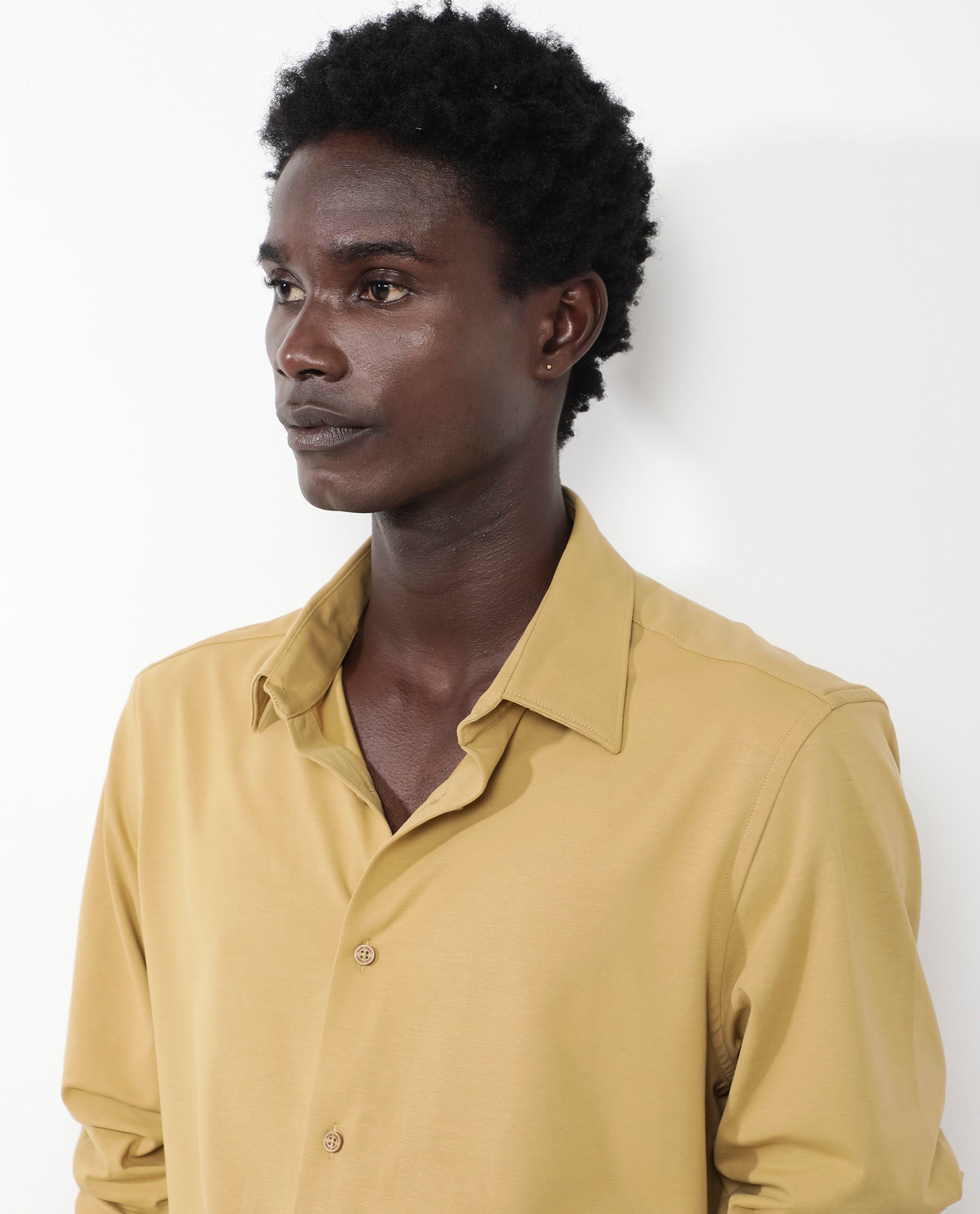 Rare Rabbit Men's Flyknit Mustard Cotton Polyester Fabric Full Sleeves Knitted Solid Shirt