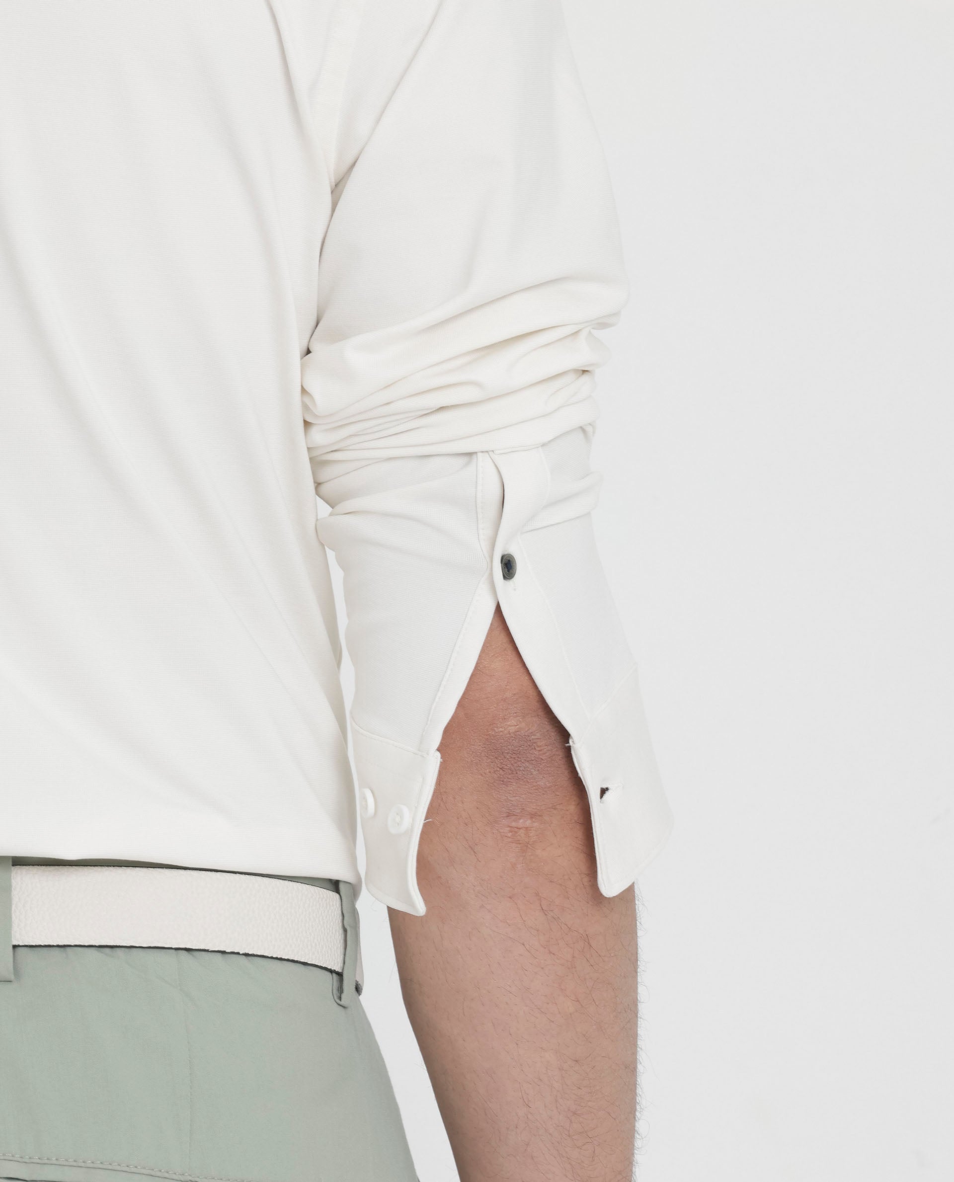 Rare Rabbit Men's Flyknit Off White Cotton Polyester Fabric Full Sleeves Knitted Solid Shirt