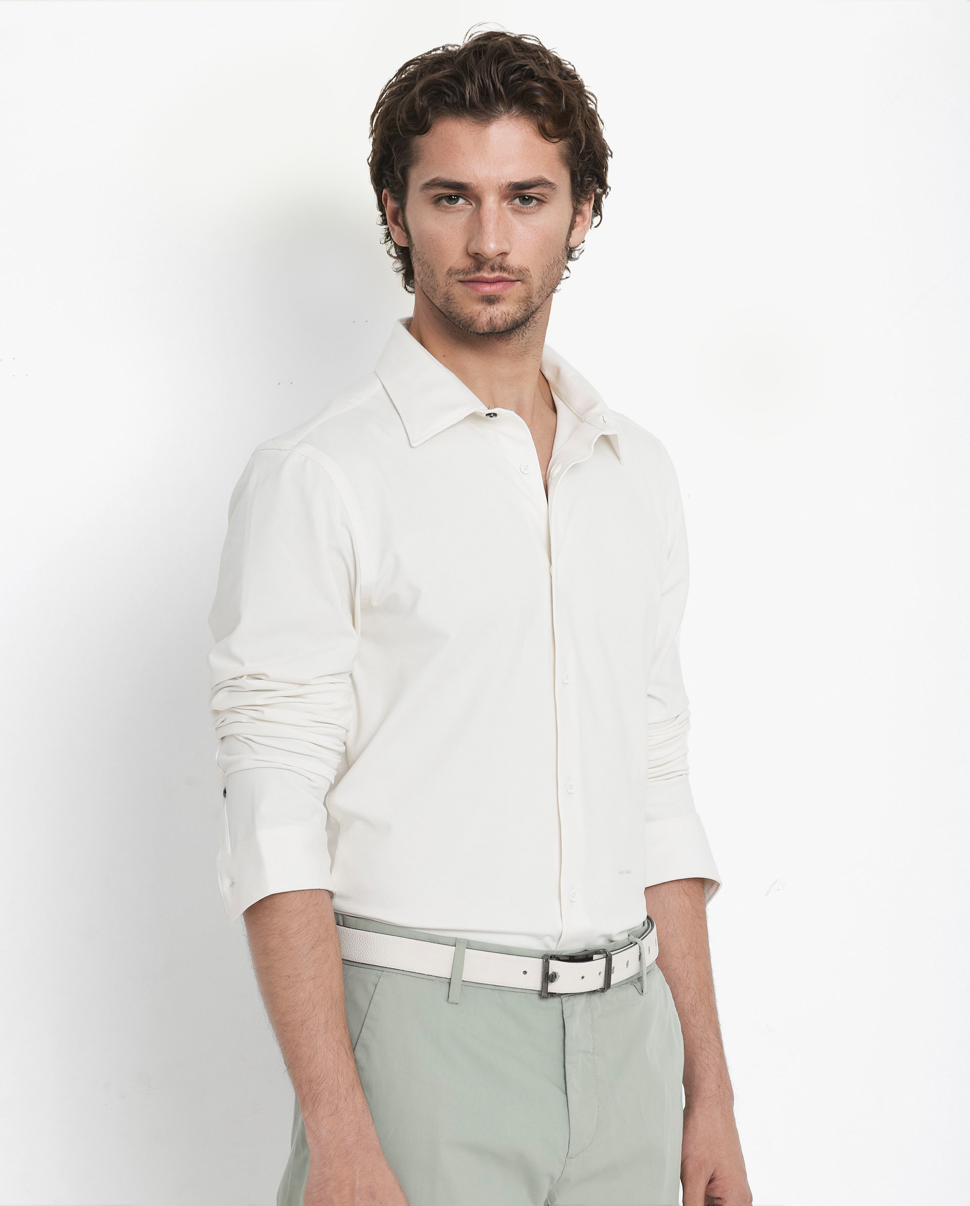 Rare Rabbit Men's Flyknit Off White Cotton Polyester Fabric Full Sleeves Knitted Solid Shirt